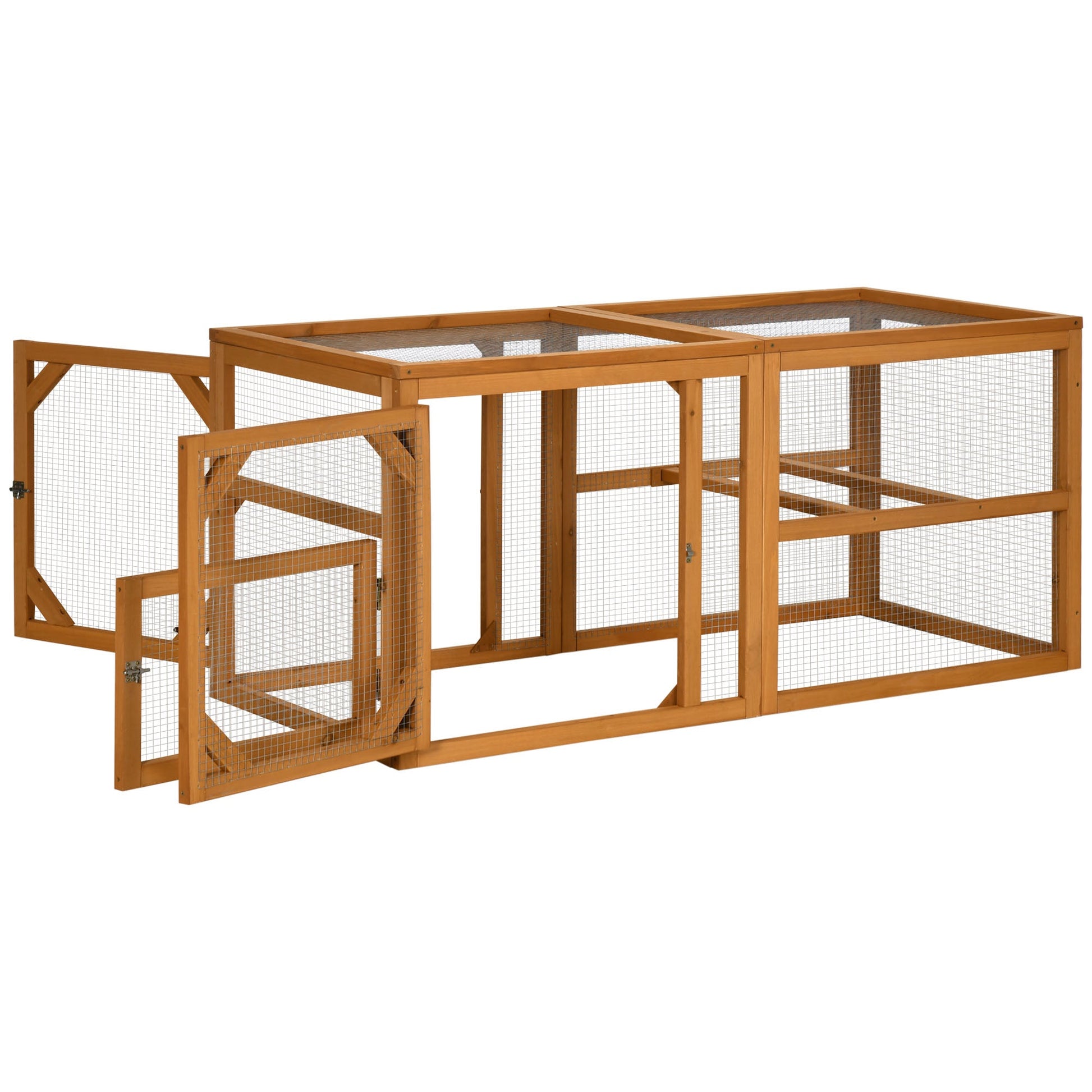 55" Wooden Chicken Coop Extension, Chicken Cage Outdoor with Roosting Bars, Combinable Design Chicken Run Hen House, Orange