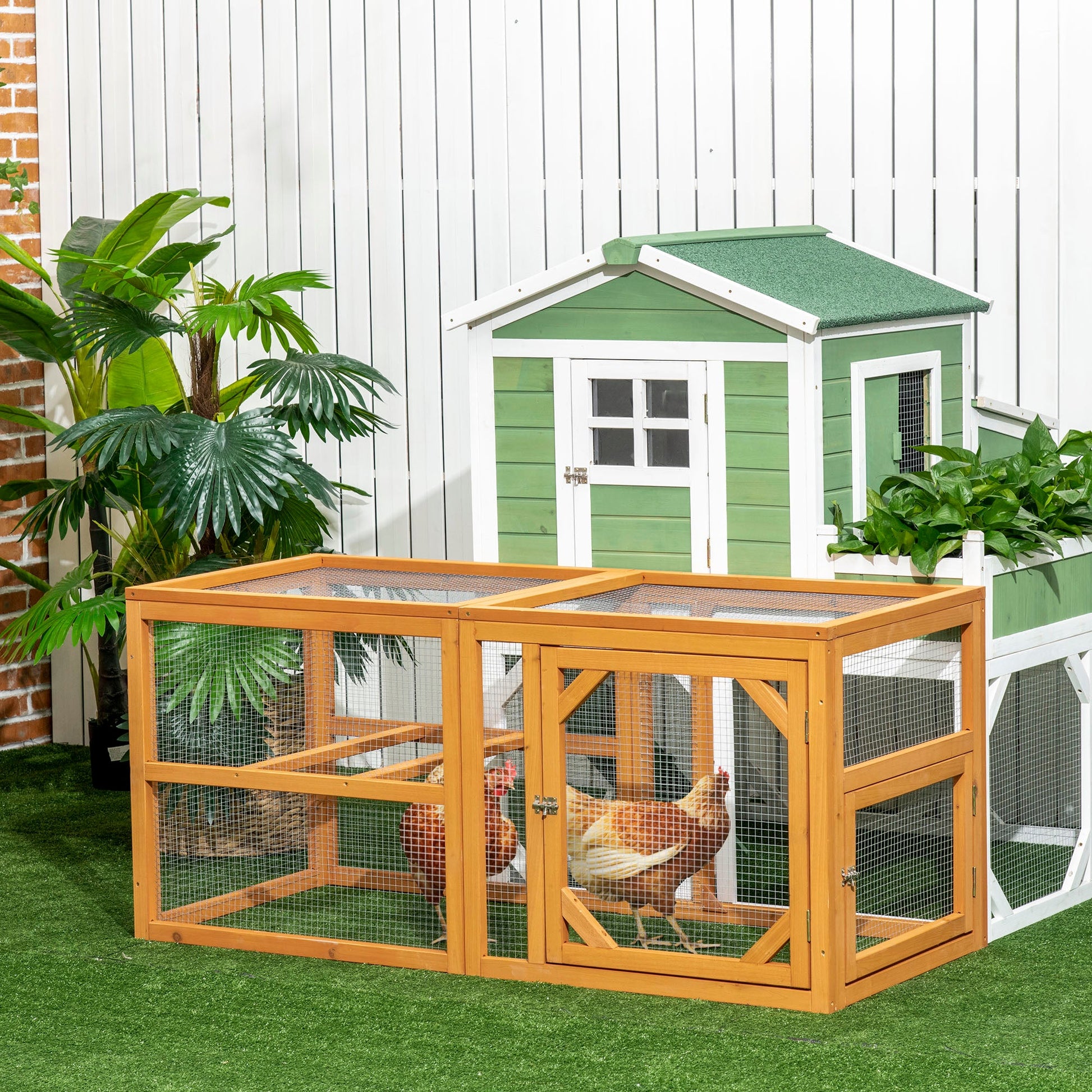 55" Wooden Chicken Coop Extension, Chicken Cage Outdoor with Roosting Bars, Combinable Design Chicken Run Hen House, Orange