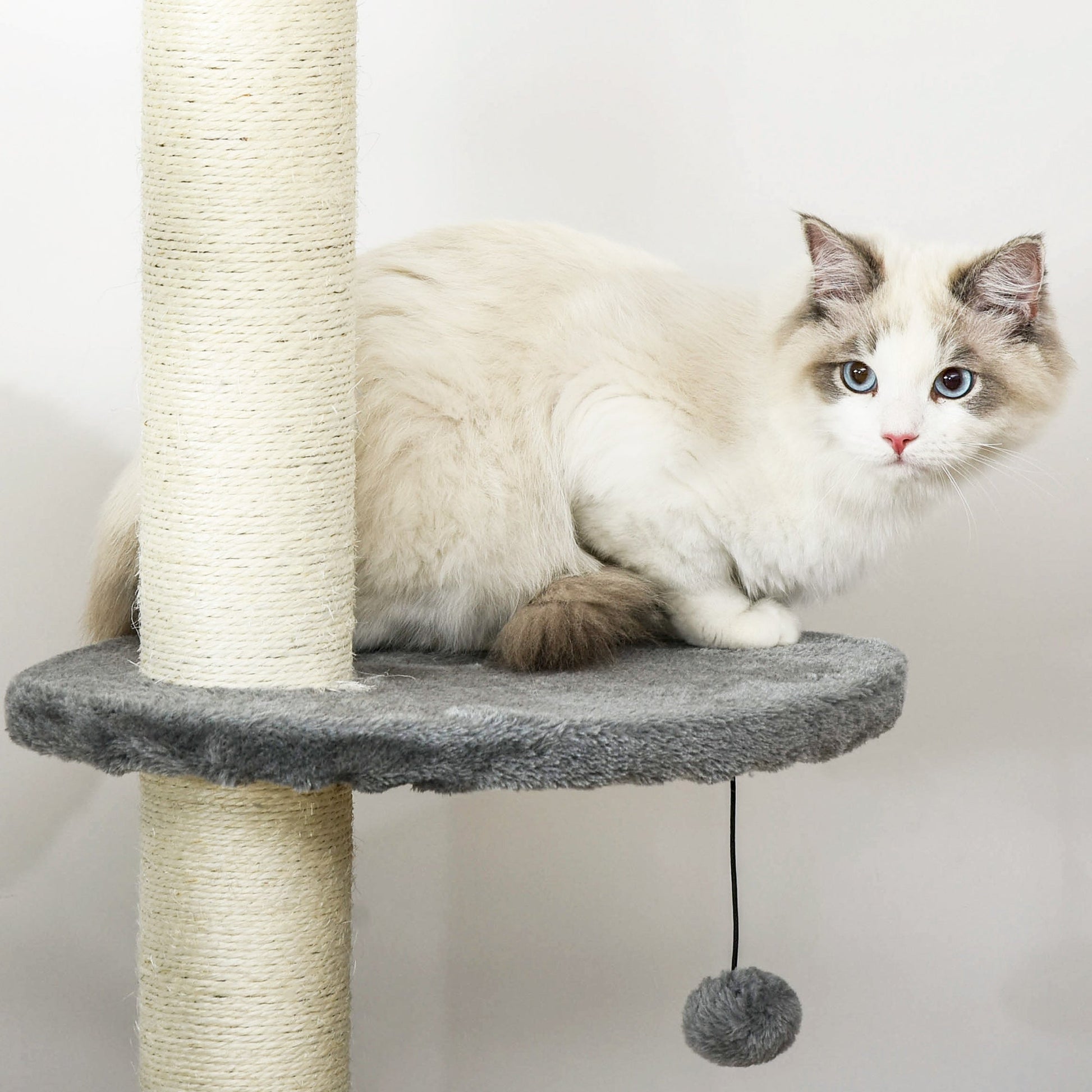 4-Tier Floor to Ceiling Cat Tree, Tall Cat Tower with Scratching Post, Plush Padding, Toy Ball, Cat Condo for Indoor Cats, Light Grey