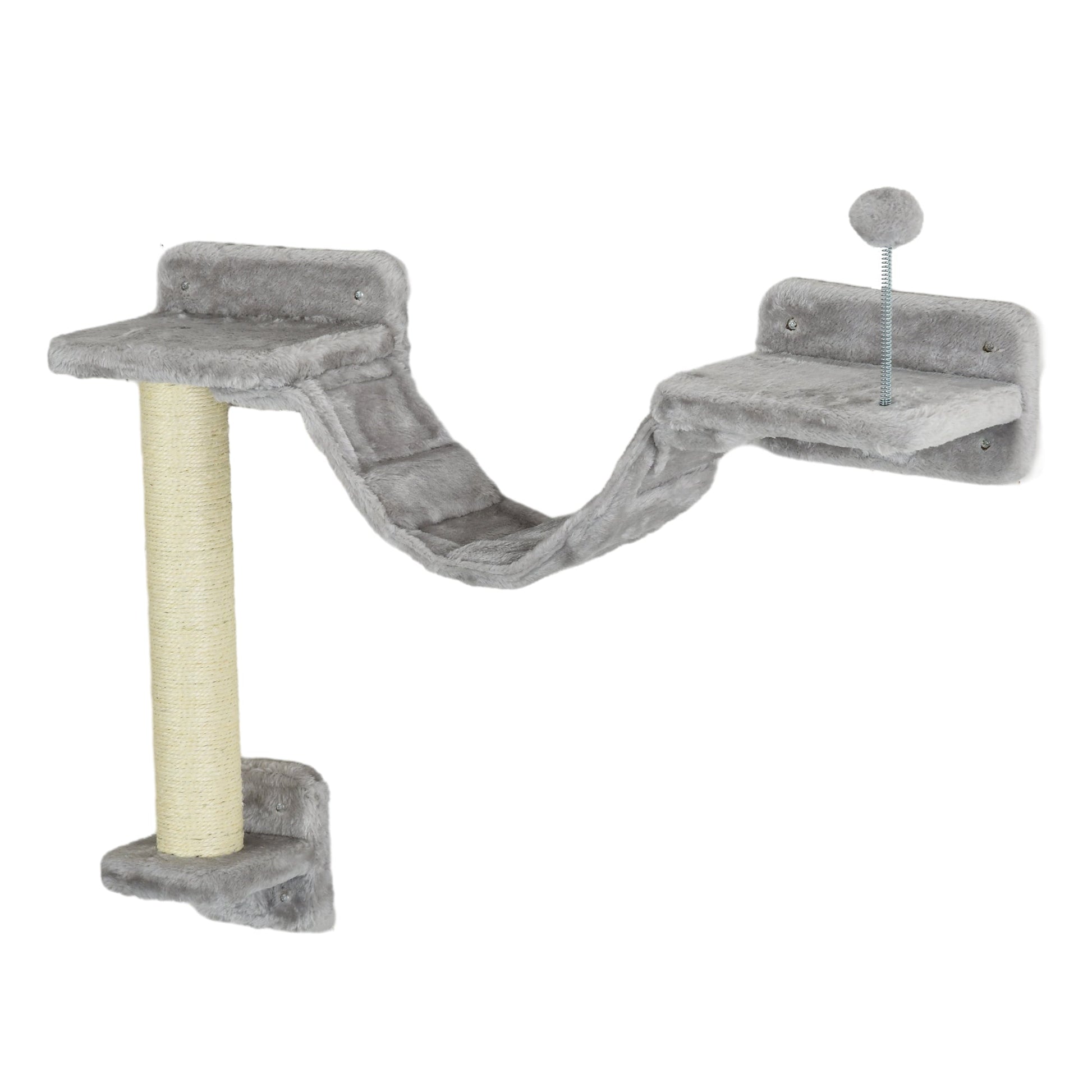 Cat Wall Shelves, 5PCs Cat Shelves with Scratching Post, Perches, Bridge, Steps, Condo, Hammock, Wall Mounted Cat Climber, Light Grey