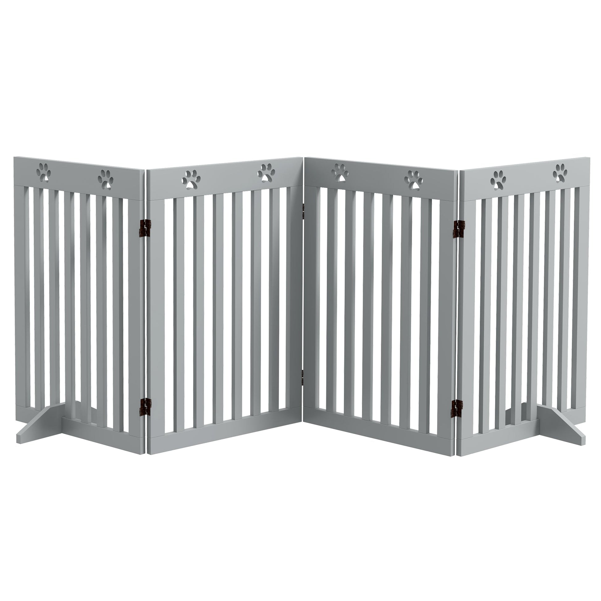 Freestanding Pet Gate 4 Panel Dog Barrier Folding Safety Fence with Support Feet up to 80.25" Long 29.5" Tall for Doorway Stairs Black Light Grey