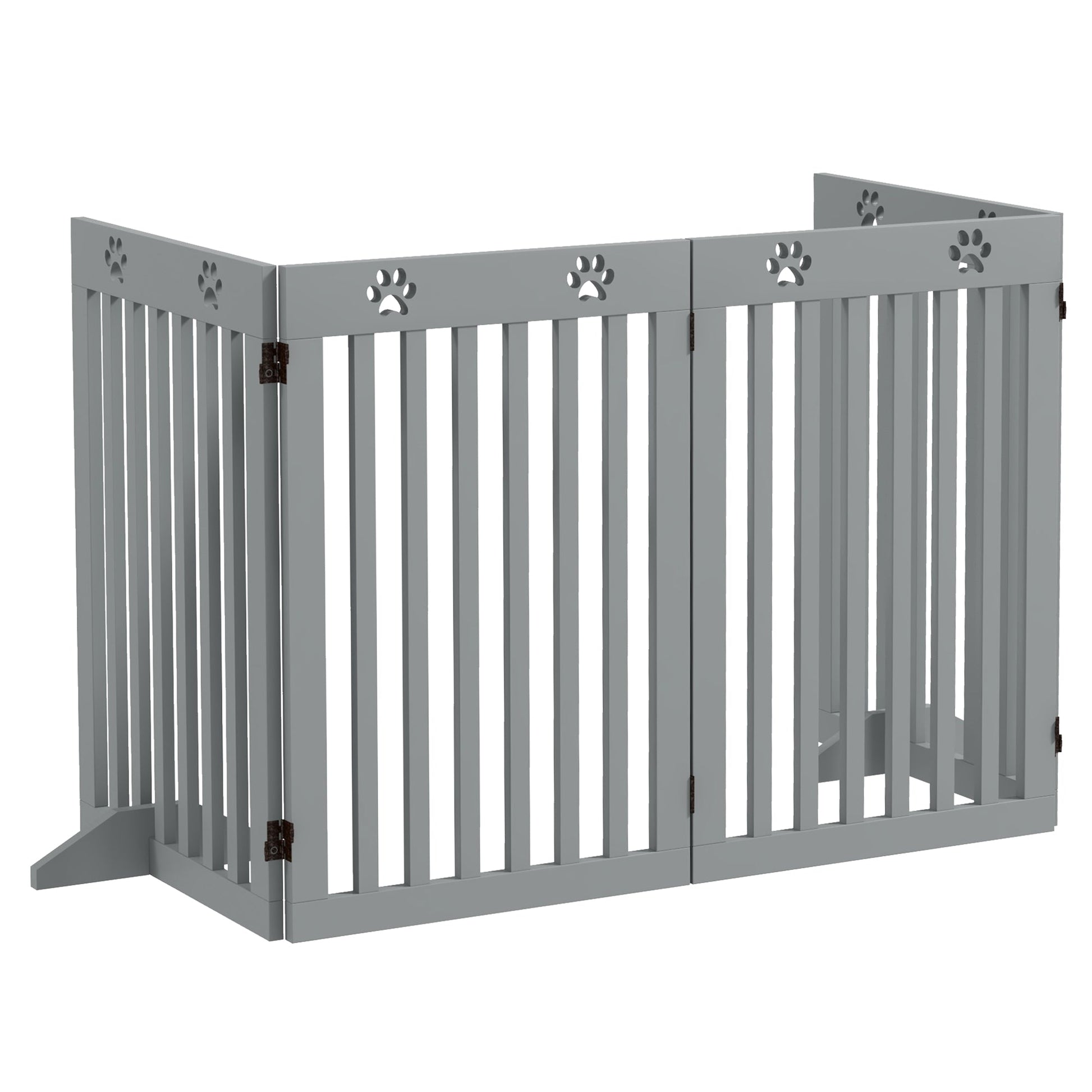 Freestanding Pet Gate 4 Panel Dog Barrier Folding Safety Fence with Support Feet up to 80.25" Long 29.5" Tall for Doorway Stairs Black Light Grey