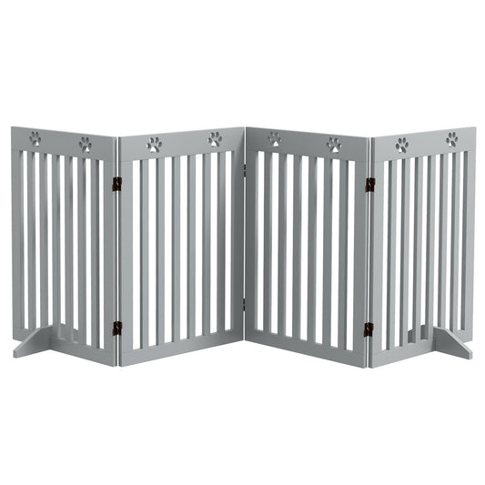 Freestanding Pet Gate 4 Panel Dog Barrier Folding Safety Fence with Support Feet up to 80.25" Long 29.5" Tall for Doorway Stairs Black Light Grey