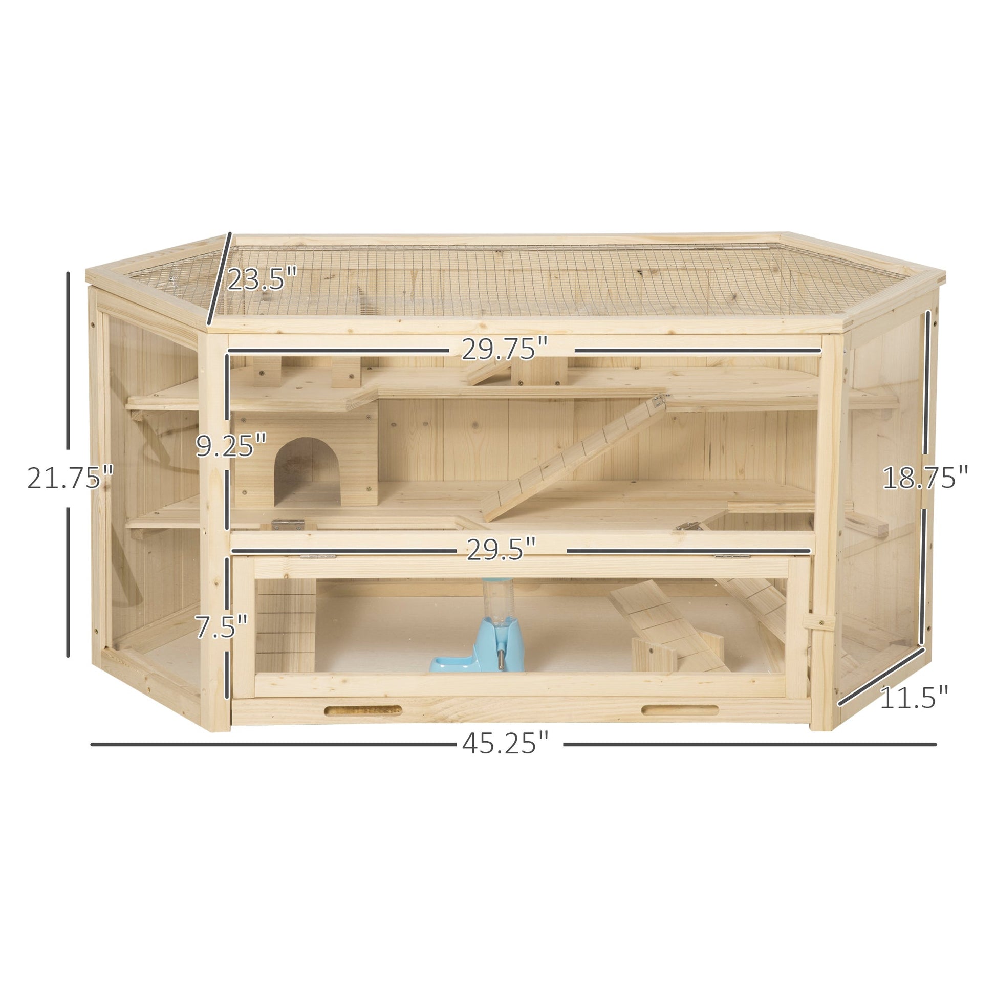 Wooden Large Hamster Cage Mouse Rats Small Animal Exercise Play House 3 Tier with Tray, Seesaws, Water Bottle, Activity Center
