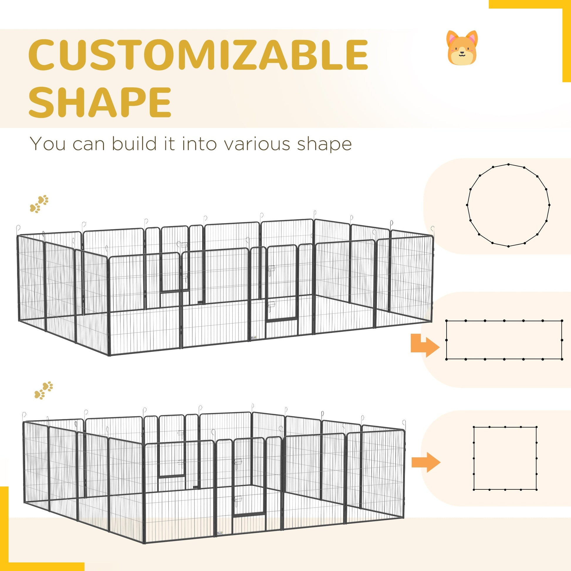 Dog Playpen, Wide 31.5"W Heavy-Duty Metal Puppy Play Pen, Pet Exercise Fences for Outside and Indoor, DIY Design with Door for Multiple Dogs, 16 Panels, 39"H