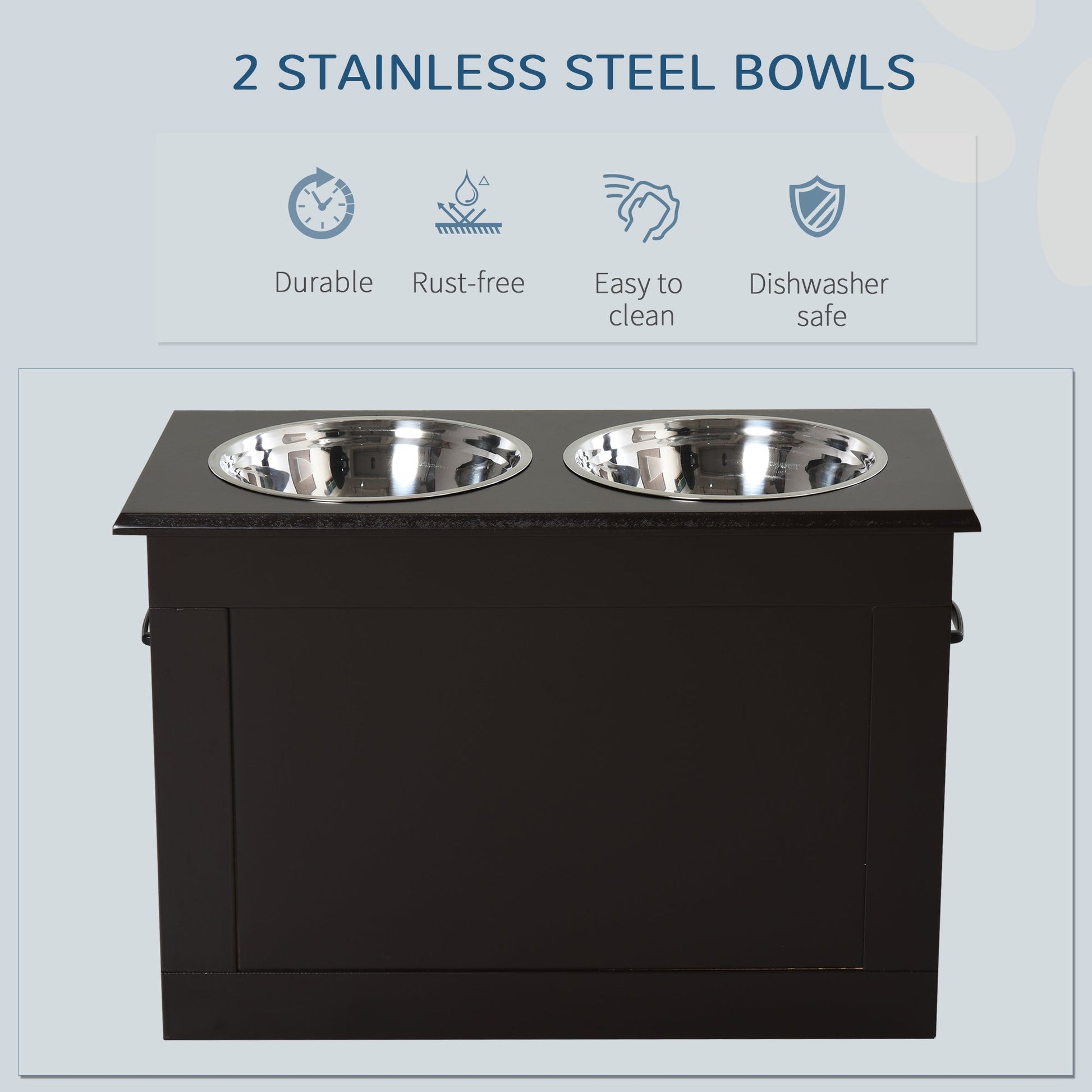 Elevated Dog Bowls for Large Dogs with Storage Dog Pet Diner Function 2 Stainless Steel Dog Bowls Elevated Base for Big-sized Dogs and Other Large Pets, Coffee
