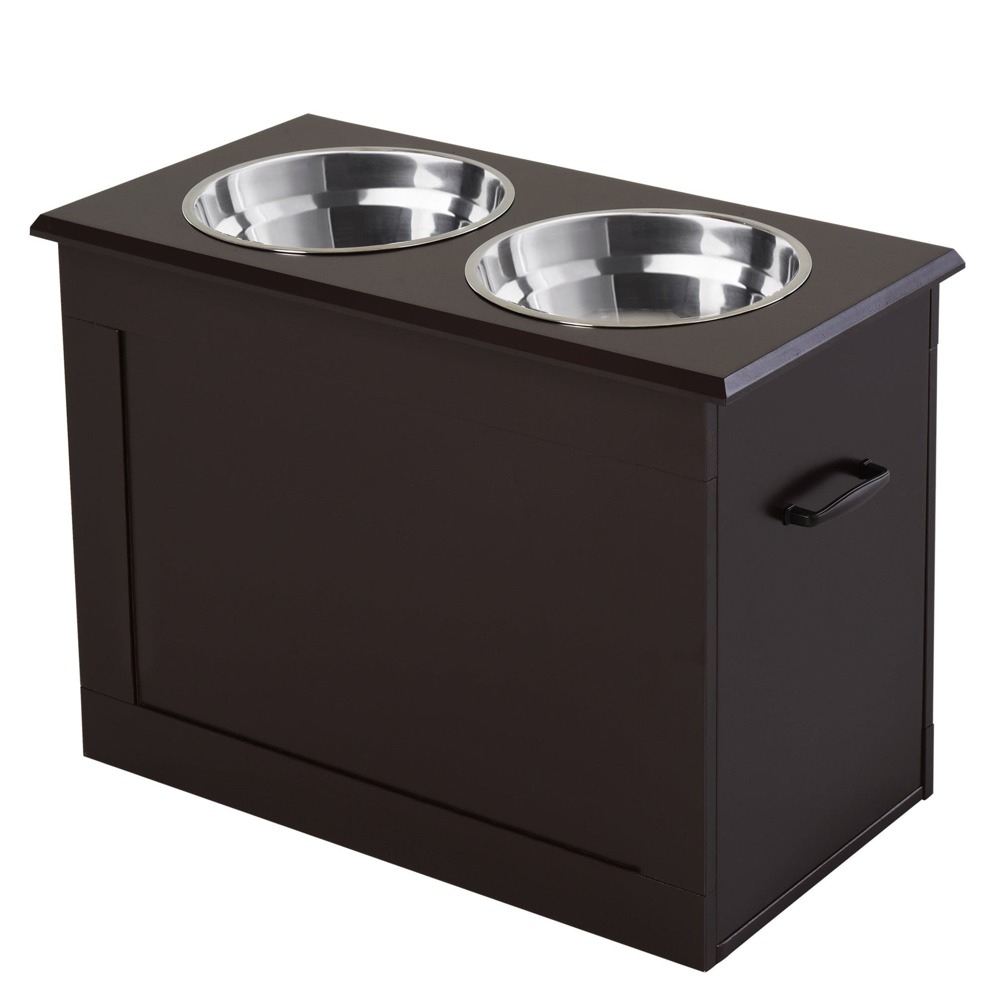 Elevated Dog Bowls for Large Dogs with Storage Dog Pet Diner Function 2 Stainless Steel Dog Bowls Elevated Base for Big-sized Dogs and Other Large Pets, Coffee