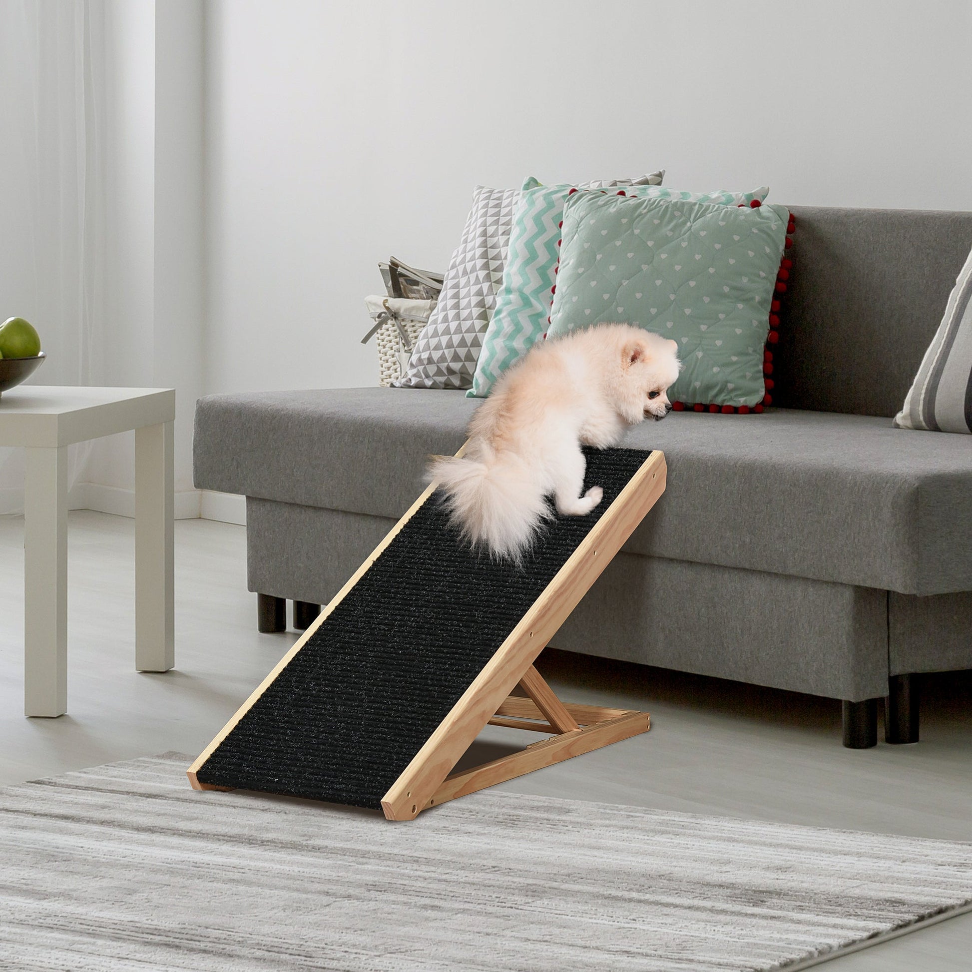 Dog Ramp for Bed Couch, Foldable Wooden Pet Ramp Height Adjustable 4 Levels, for Cats Large Dogs with Non Slip Carpeted Surface, Natural