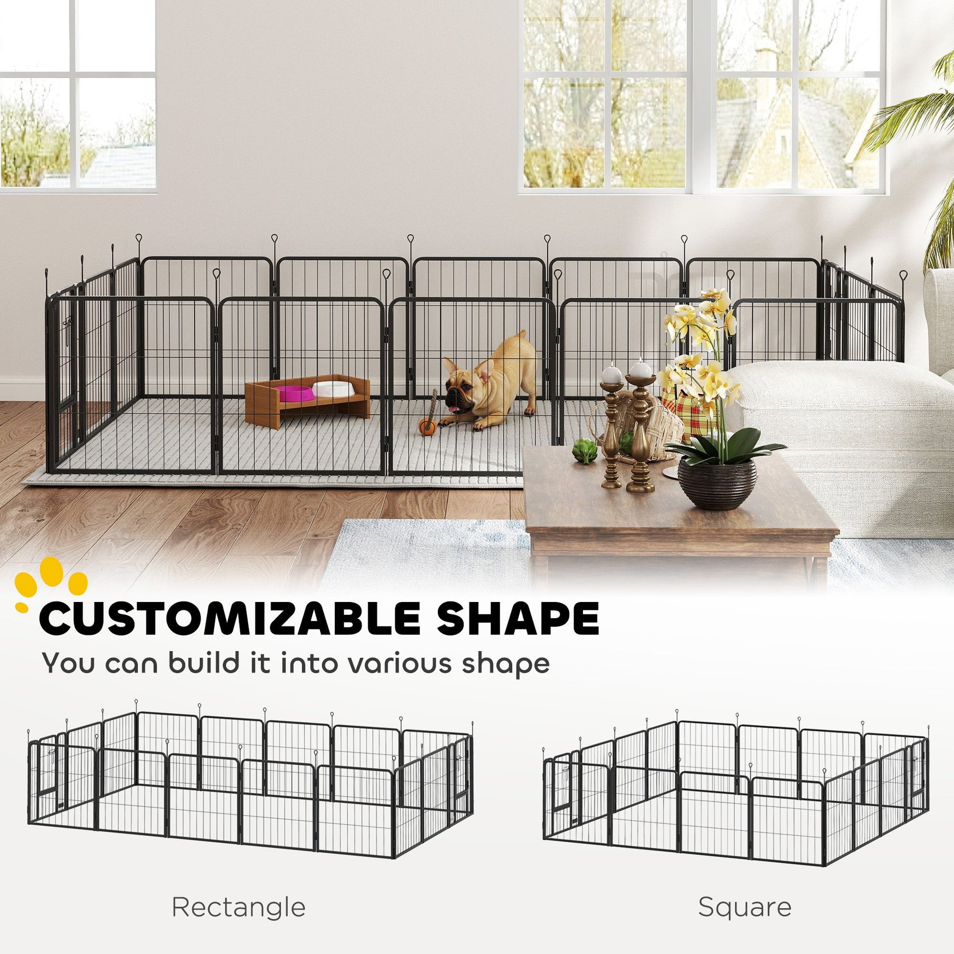 16 Panels Dog Playpen, 22"W x 24"H Heavy Duty Pet Fence with Door & Strap for Indoor Outdoor Backyard Garden, Portable & Foldable for Small Dogs