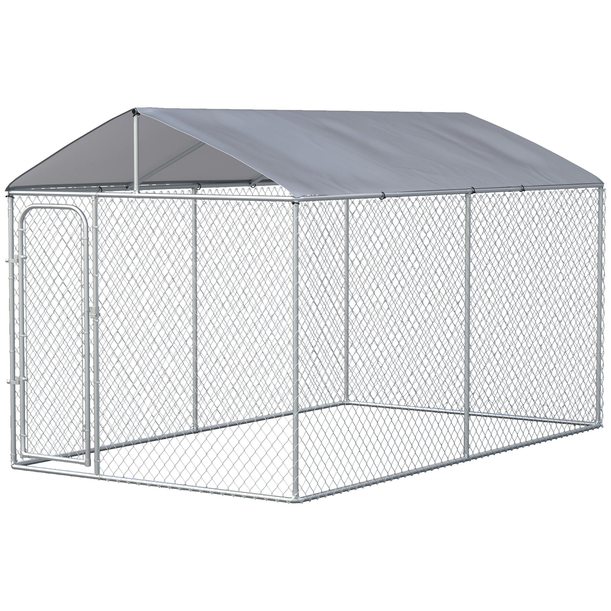 Dog Kennel Outdoor Run Fence with Roof, Steel Lock, Mesh Sidewalls for Backyard & Patio, 13.1' x 7.5' x 7.5'