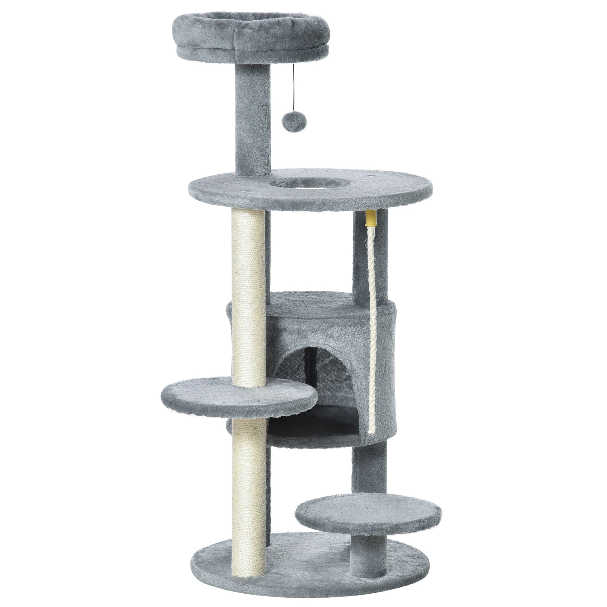 Cat Tree for Indoor Cats, 44 Inches Multi-Level Cat Tower, Climbing Activity Center with Jute Scratching Post, Perch, Hanging Ball Toy, Teasing Rope, Dark Grey