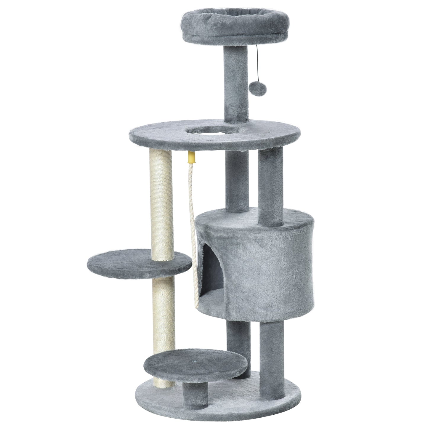 Cat Tree for Indoor Cats, 44 Inches Multi-Level Cat Tower, Climbing Activity Center with Jute Scratching Post, Perch, Hanging Ball Toy, Teasing Rope, Dark Grey