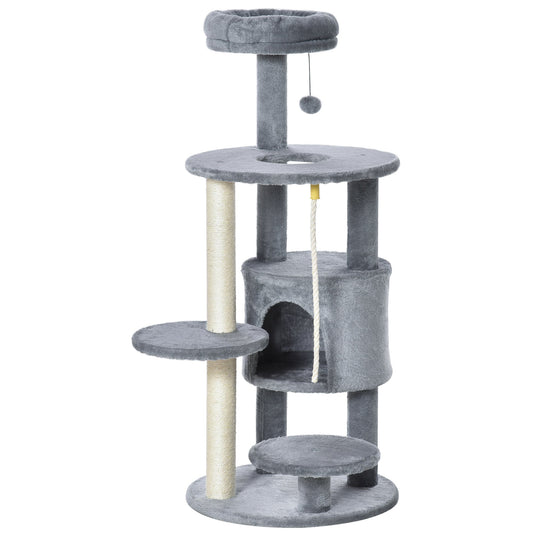Cat Tree for Indoor Cats, 44 Inches Multi-Level Cat Tower, Climbing Activity Center with Jute Scratching Post, Perch, Hanging Ball Toy, Teasing Rope, Dark Grey
