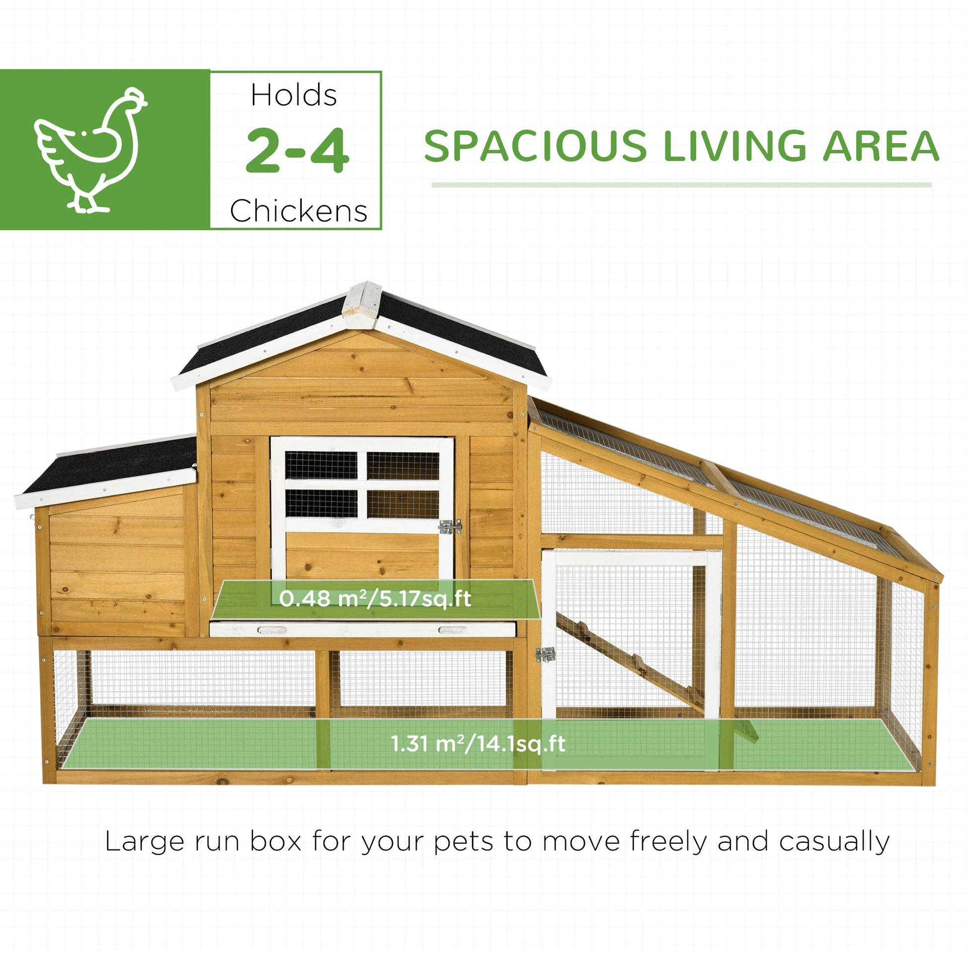 79" Wooden Chicken Coop, Outdoor Hen House, Poultry Habitat with Removable Tray, Nesting Box, Run, Ramp