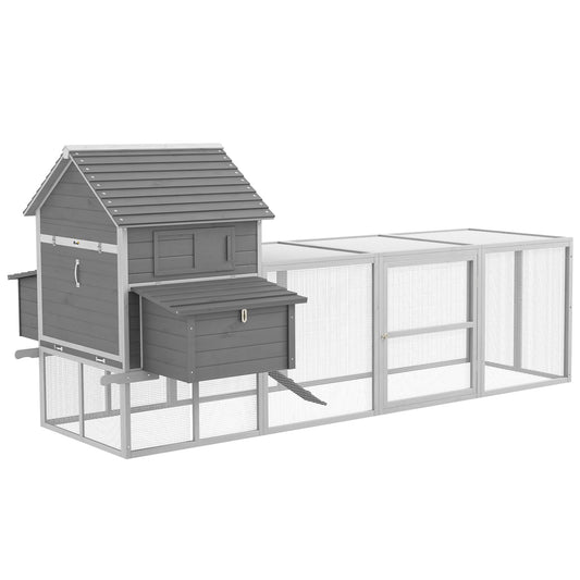 123" Extra Large Chicken Coop, Wooden Chicken Run with Nesting Boxes, Run, Doors, Tray, Ramp for 4-6 Chickens, Rabbits, Ducks Outdoor Use, Grey