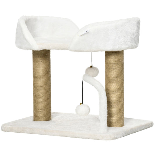 Cat Tree, 16.5" Small Cat Tower Condo for Indoor Cats with Jute Scratching Posts, Top Perch, Dangling Balls, Cat Activity Centre, White