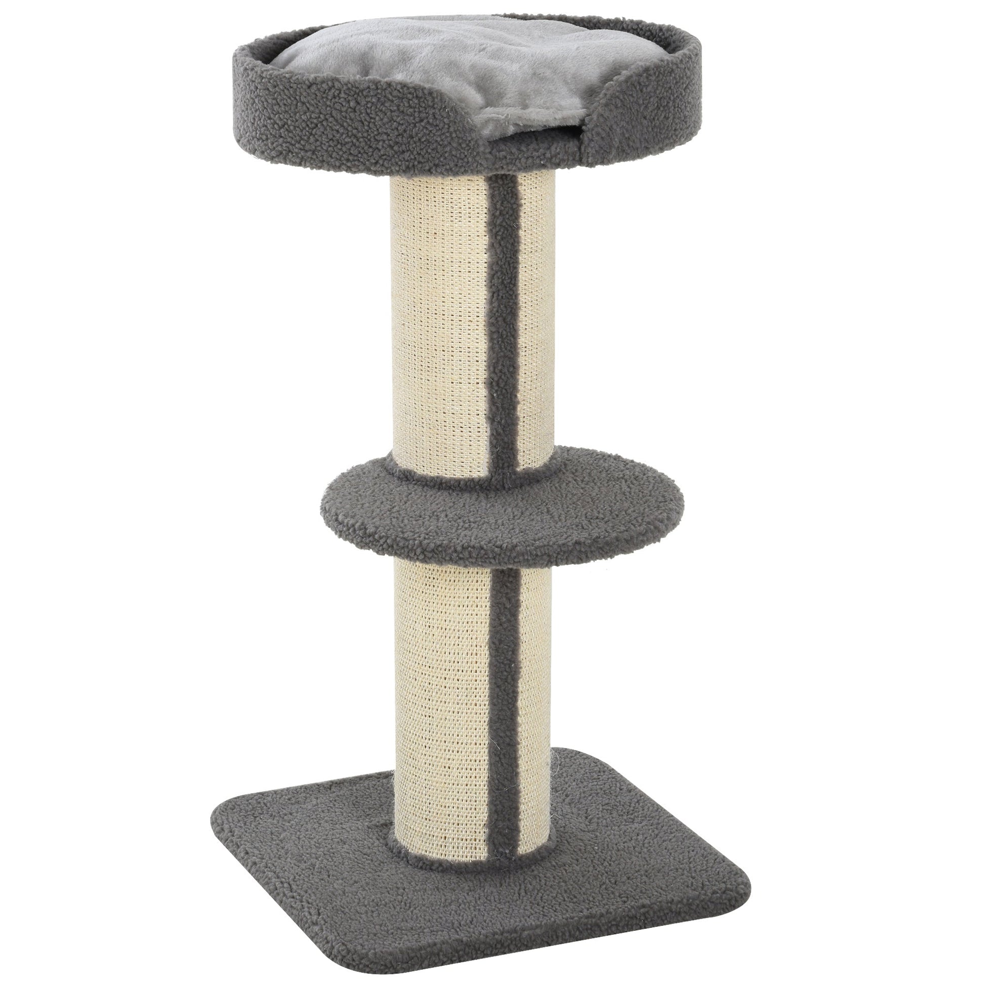 36"H Large Cat Scratching Post for Indoor Cats, Bold Cat Tree Multi-Level Kitty Tower with Sisal Mat Scratch Rope, Cat Bed, Removable Cushion, Perch, Grey