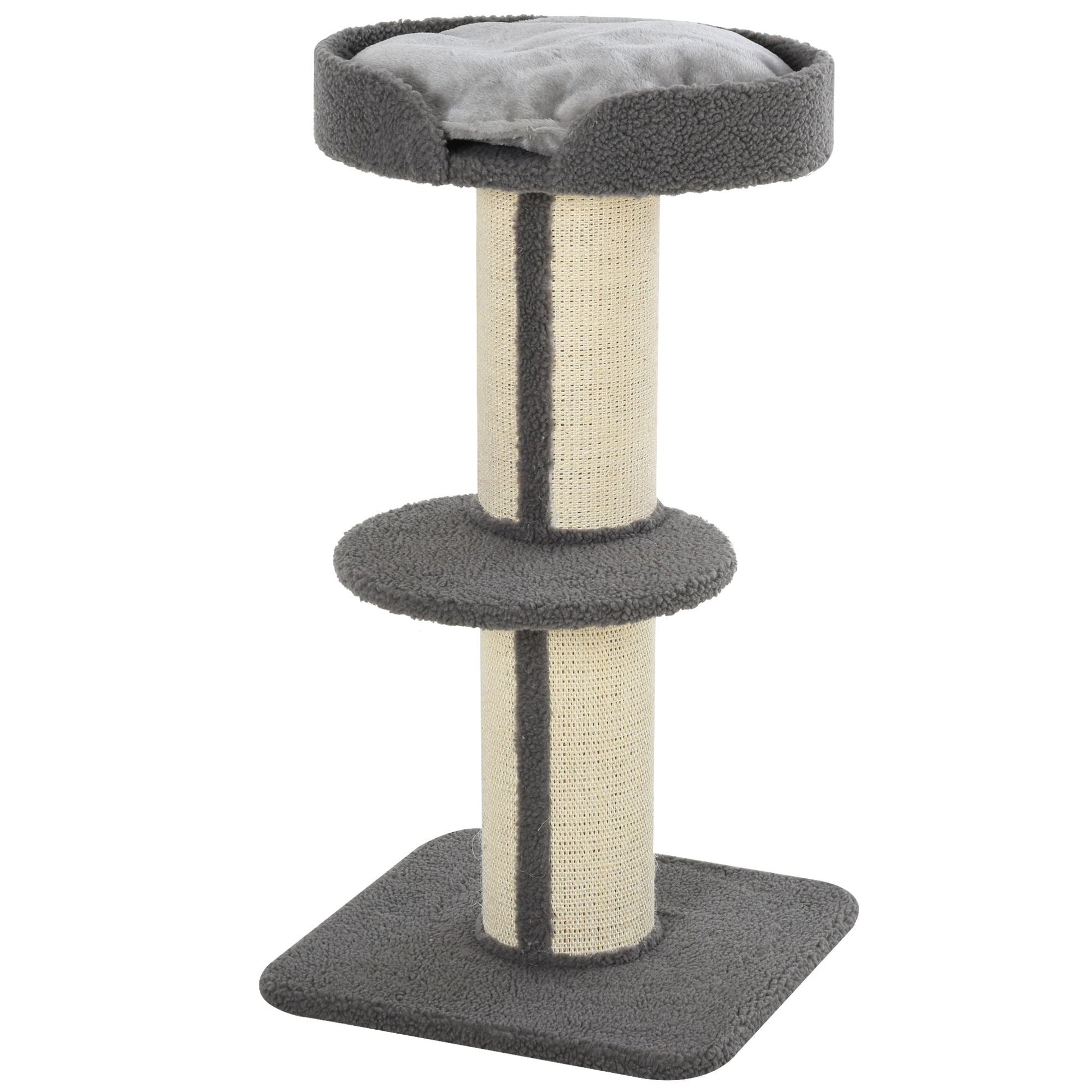 36"H Large Cat Scratching Post for Indoor Cats, Bold Cat Tree Multi-Level Kitty Tower with Sisal Mat Scratch Rope, Cat Bed, Removable Cushion, Perch, Grey