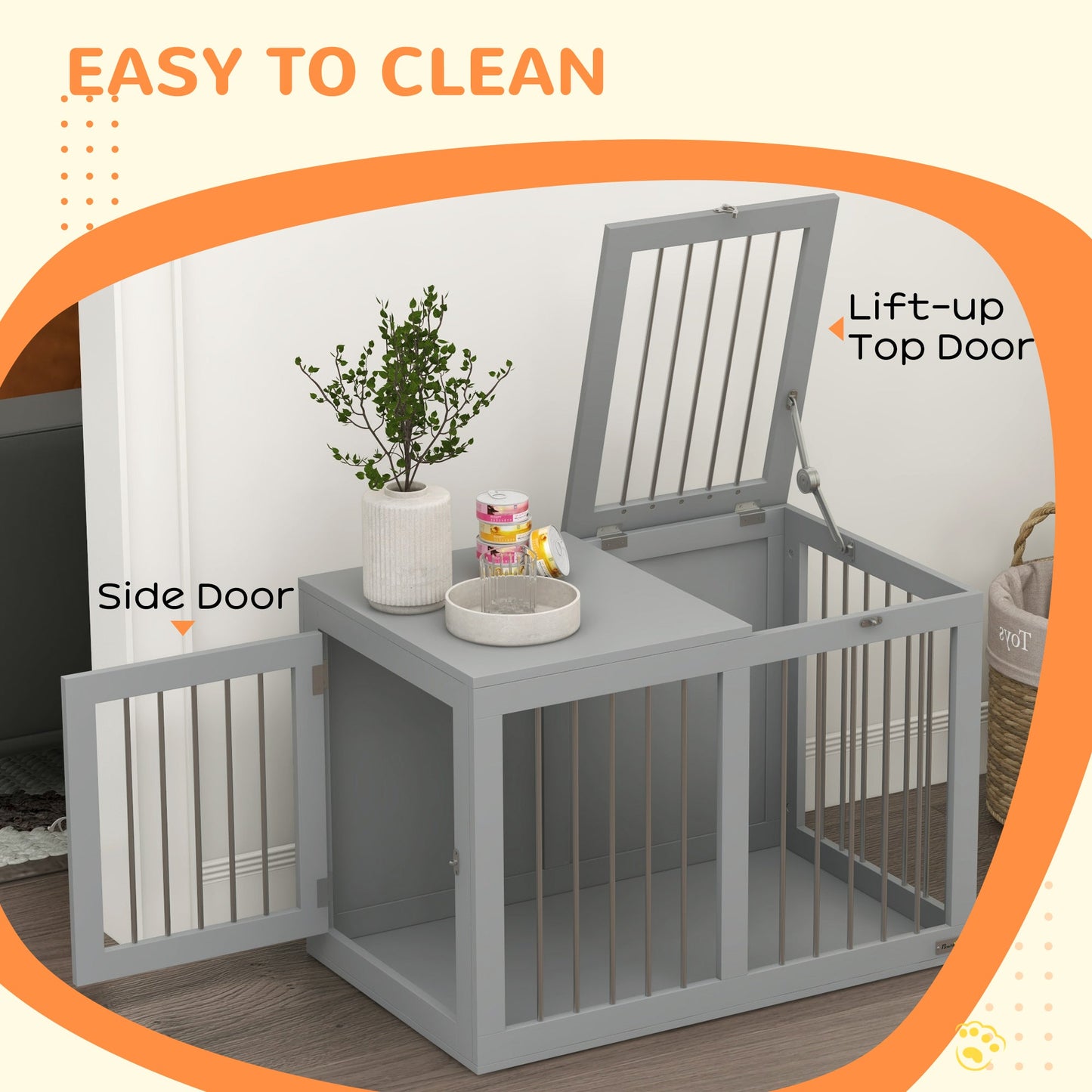 Dog Crate Furniture, 31.5" Dog Kennel Furniture Side End Table with Double Doors, for Medium Dogs, Grey