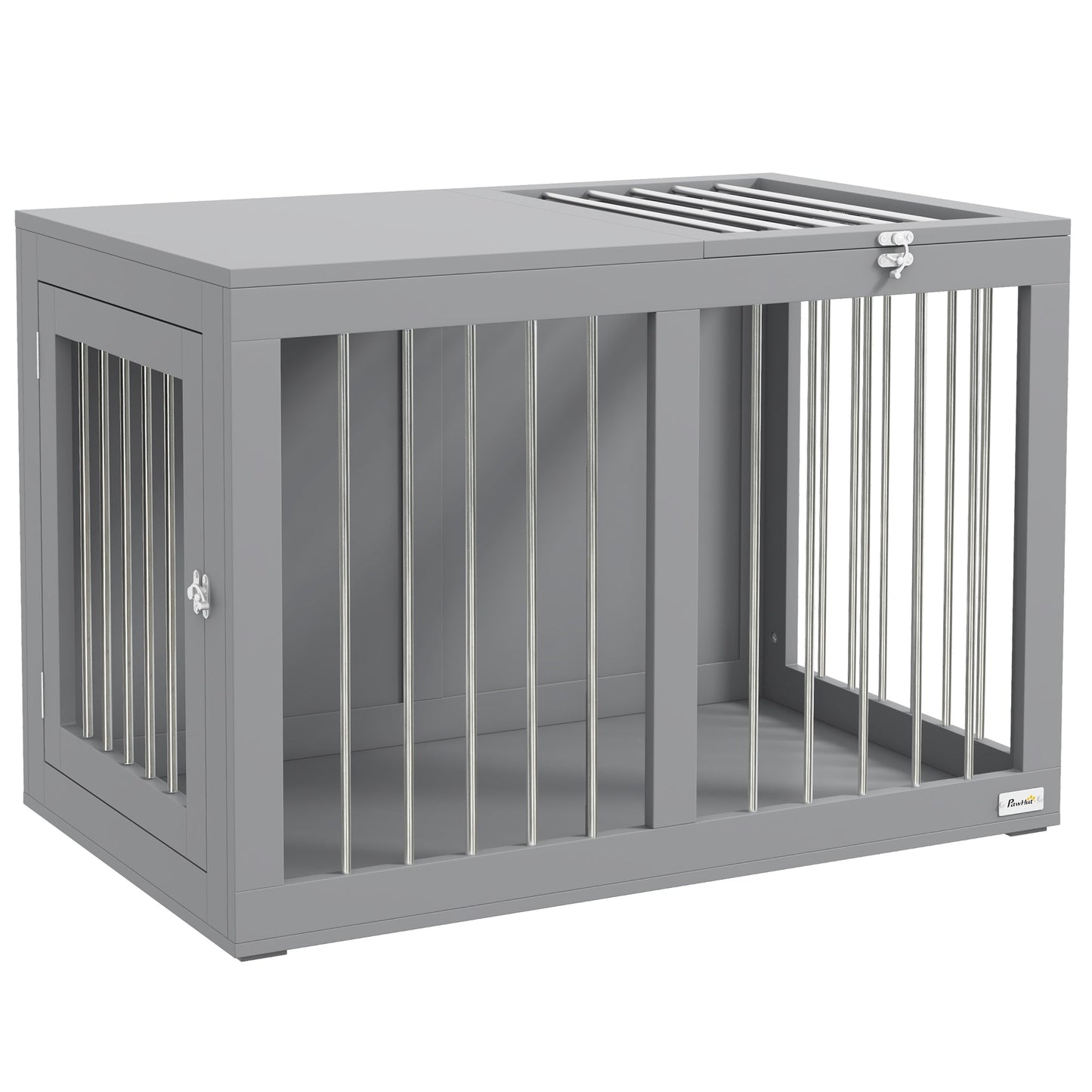 Dog Crate Furniture, 31.5" Dog Kennel Furniture Side End Table with Double Doors, for Medium Dogs, Grey