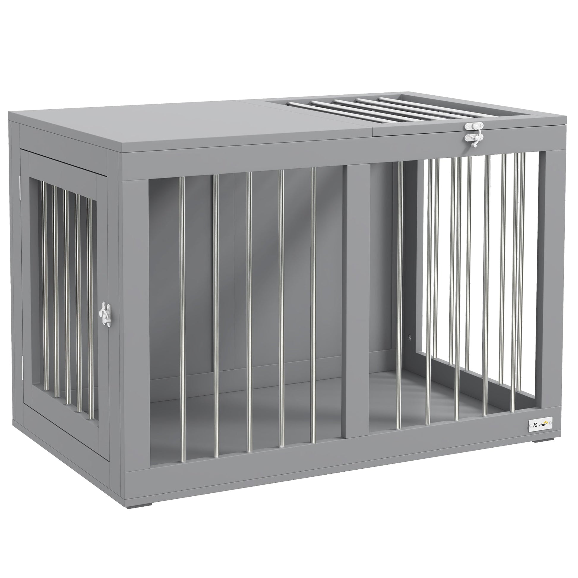 Dog Crate Furniture, 31.5" Dog Kennel Furniture Side End Table with Double Doors, for Medium Dogs, Grey
