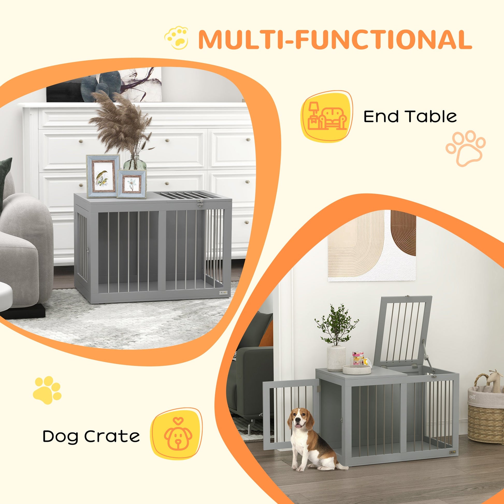 Dog Crate Furniture, 31.5" Dog Kennel Furniture Side End Table with Double Doors, for Medium Dogs, Grey