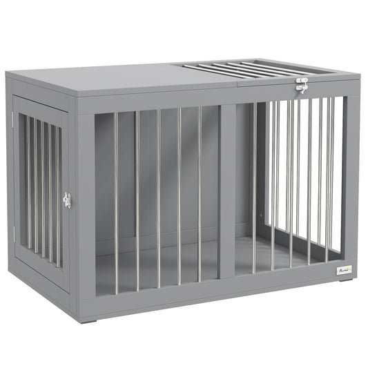 Dog Crate Furniture, 31.5" Dog Kennel Furniture Side End Table with Double Doors, for Medium Dogs, Grey