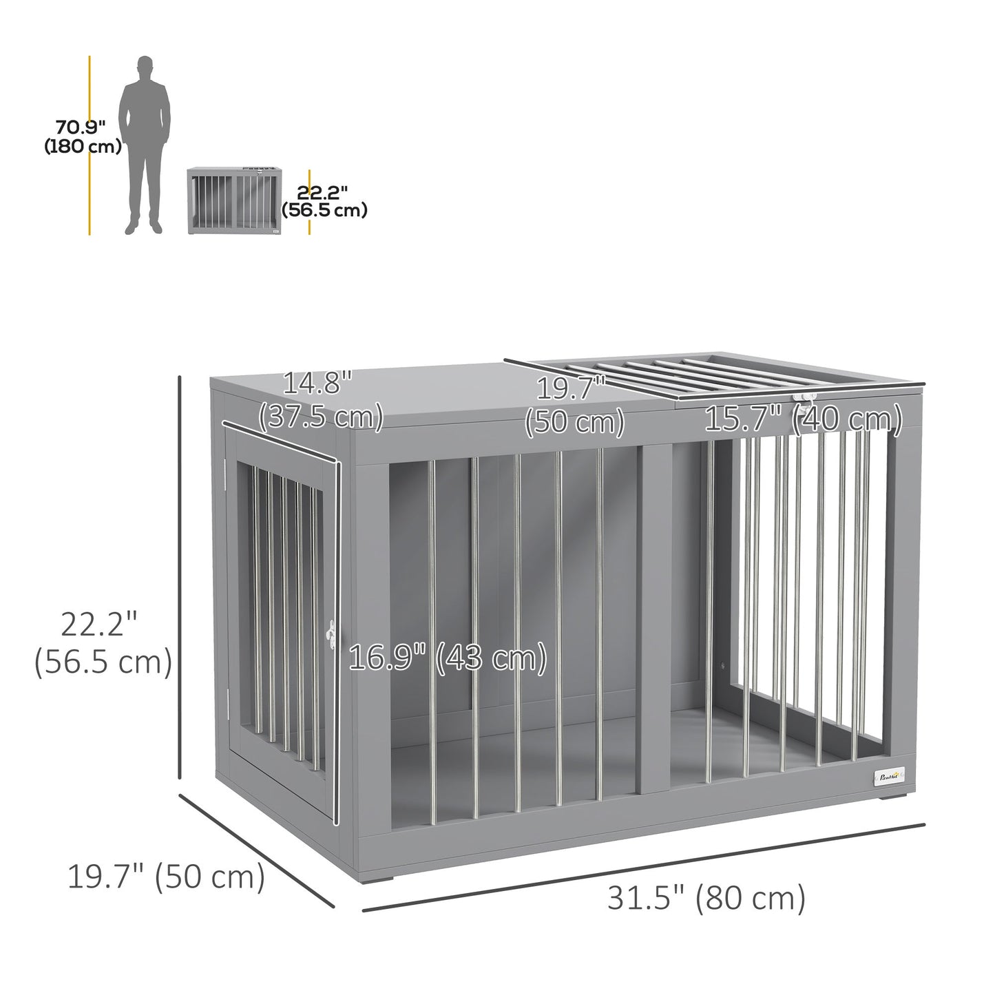 Dog Crate Furniture, 31.5" Dog Kennel Furniture Side End Table with Double Doors, for Medium Dogs, Grey