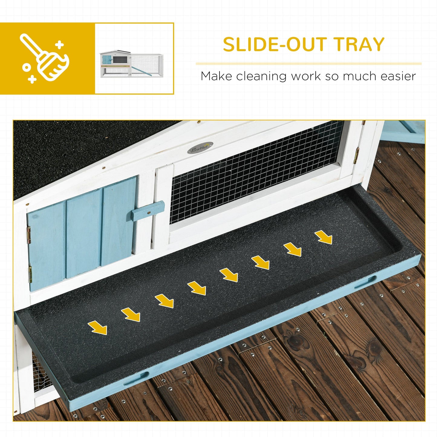61'' L 2-Story Rabbit Hutch Bunny Cage Small Animal House with Pull Out Tray, Detachable Run, Ramp, for Indoor Outdoor, Light Blue
