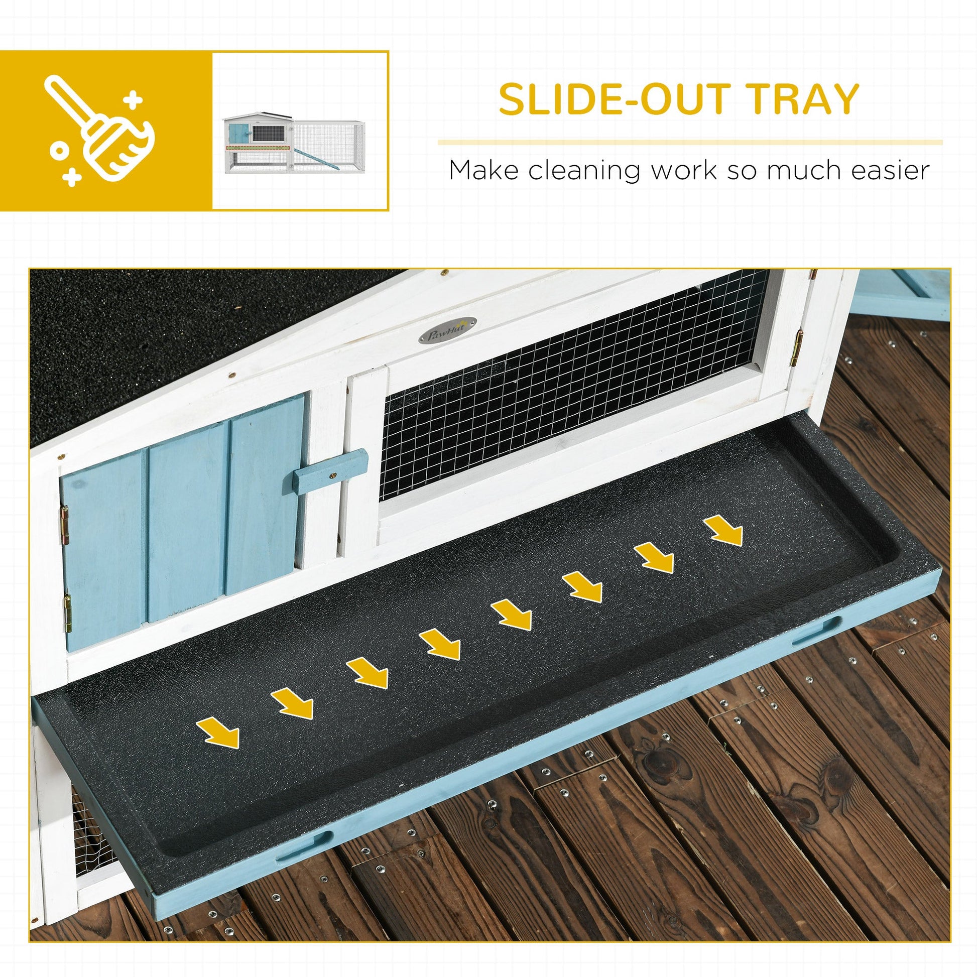 61'' L 2-Story Rabbit Hutch Bunny Cage Small Animal House with Pull Out Tray, Detachable Run, Ramp, for Indoor Outdoor, Light Blue