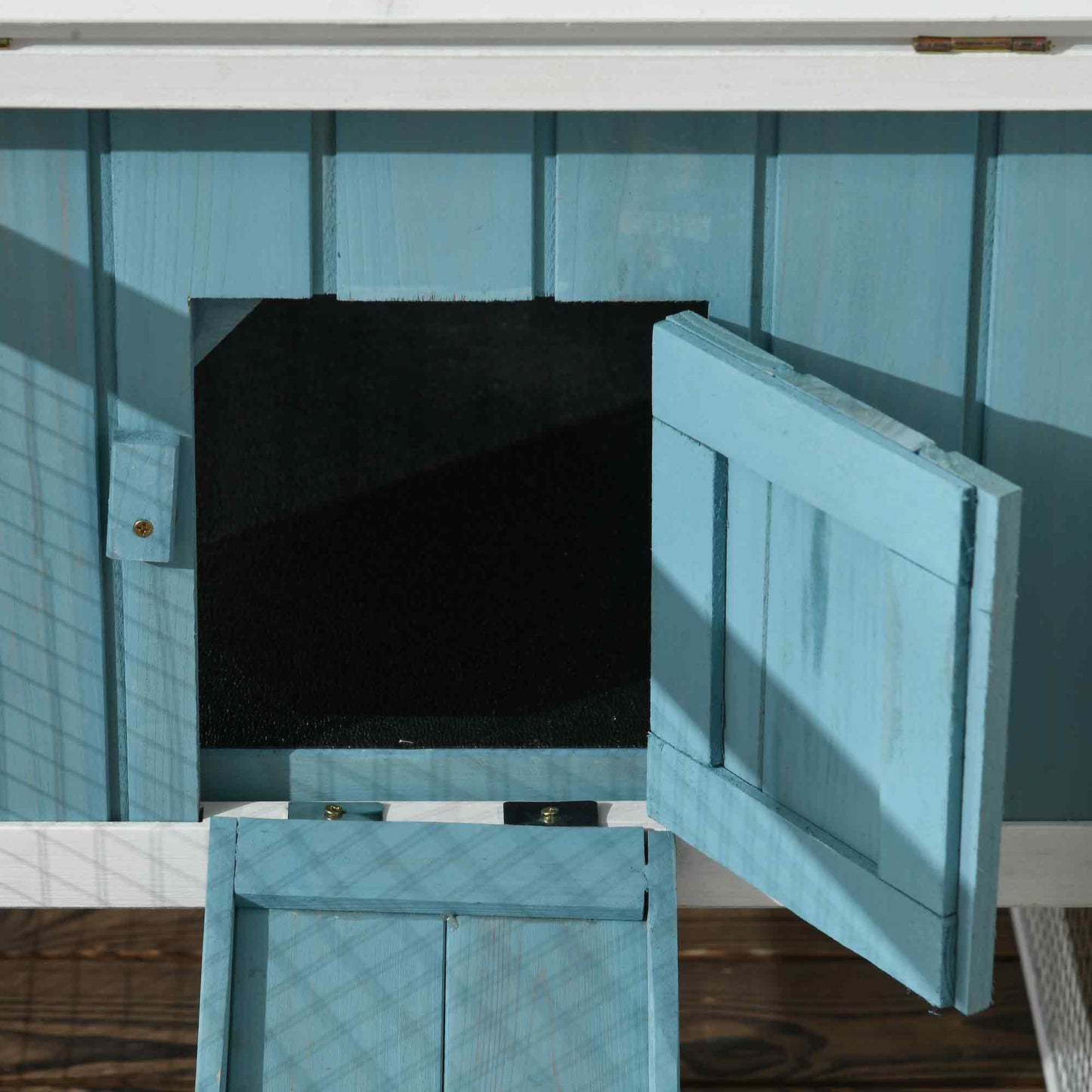 61'' L 2-Story Rabbit Hutch Bunny Cage Small Animal House with Pull Out Tray, Detachable Run, Ramp, for Indoor Outdoor, Light Blue