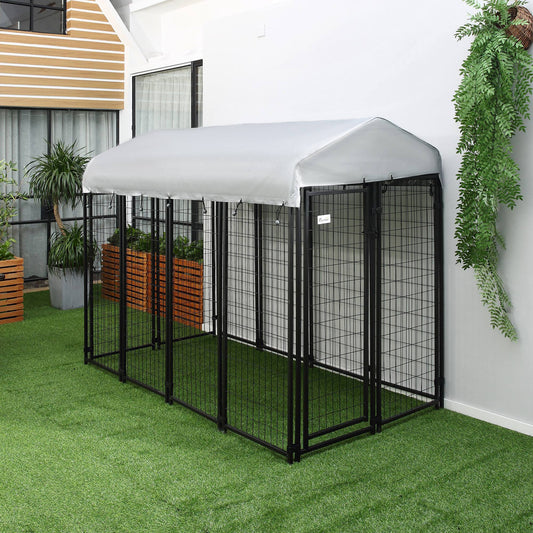 8' x 4' x 6' Large Outdoor Dog Kennel Run Steel Fence with UV-Resistant Oxford Cloth Roof & Secure Lock