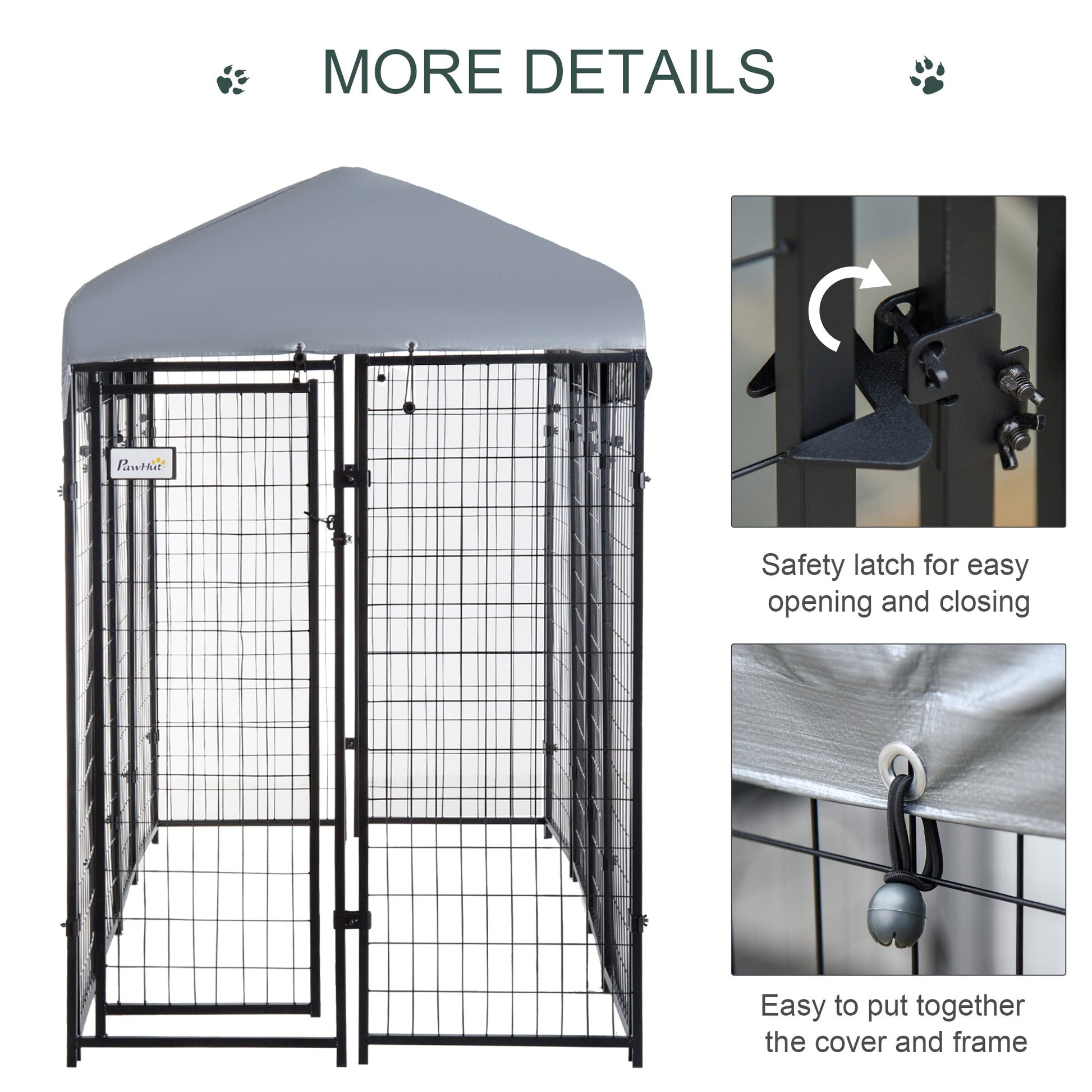 8' x 4' x 6' Large Outdoor Dog Kennel Run Steel Fence with UV-Resistant Oxford Cloth Roof & Secure Lock