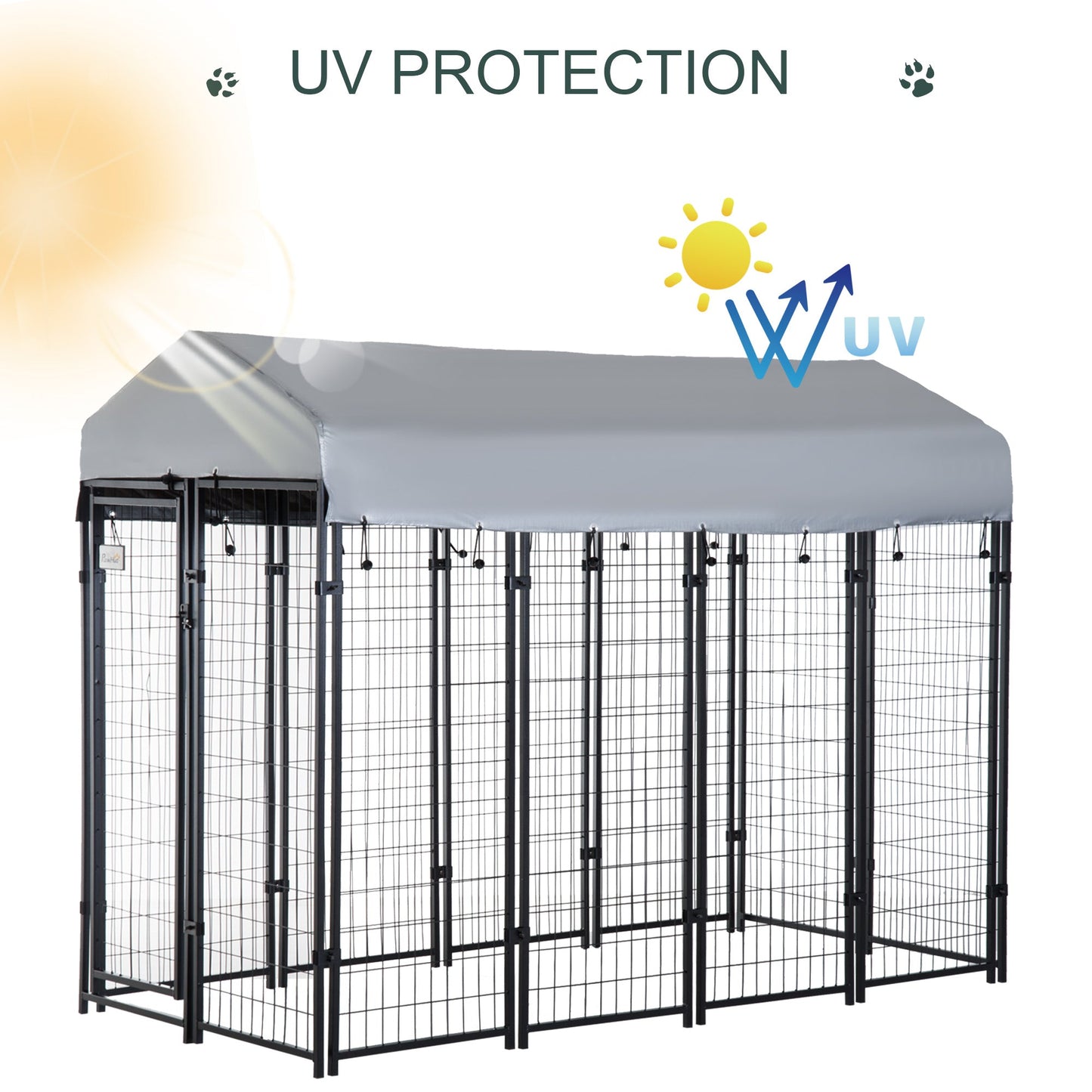 8' x 4' x 6' Large Outdoor Dog Kennel Run Steel Fence with UV-Resistant Oxford Cloth Roof & Secure Lock