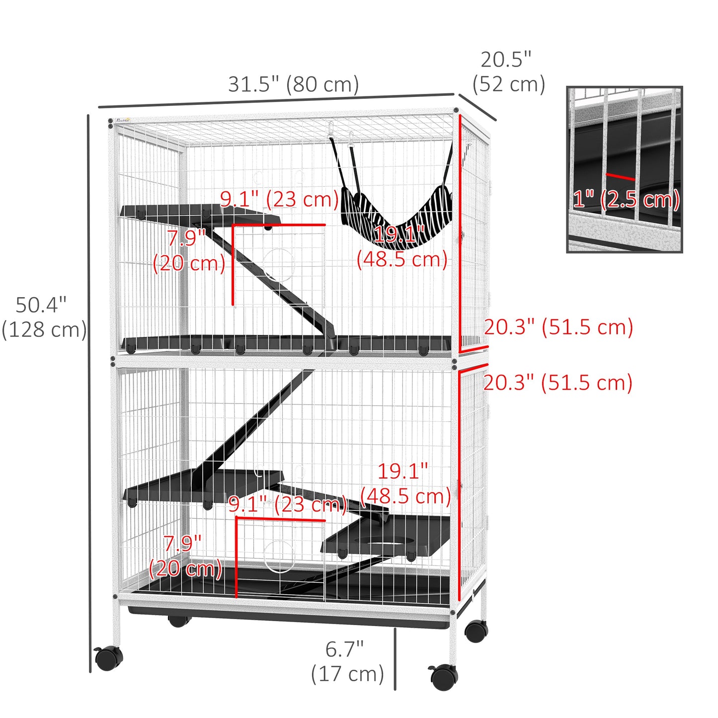 5-Tier Rolling Small Animal Cage, Deluxe Guinea Pig Cage, Ferret Cage for Mink Chinchilla Kitten Rabbit, Small Pet Play House with Hammock Platform, Ramp, Tray, Light Grey