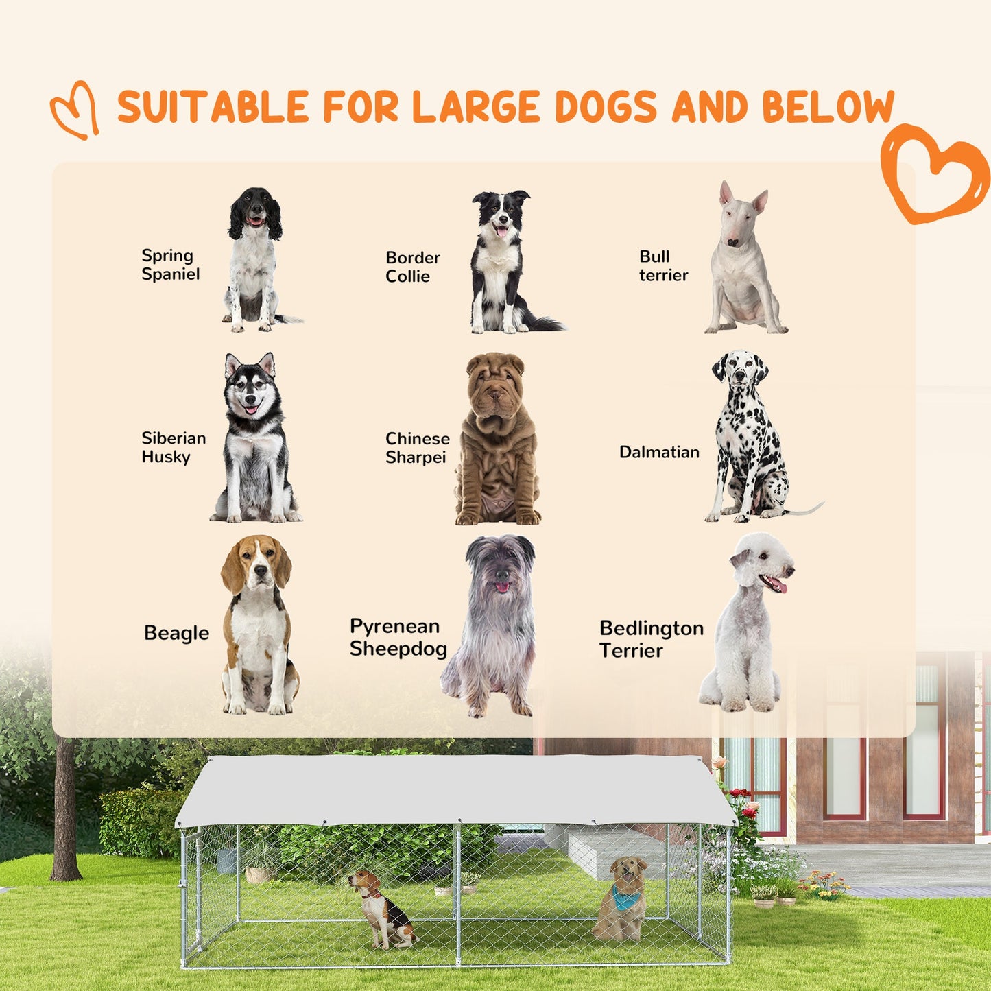 Outdoor Dog Kennel Dog Run with Waterproof, UV Resistant Cover for Medium and Large Sized Dogs, 13.1' x 7.5' x 4.9', Silver