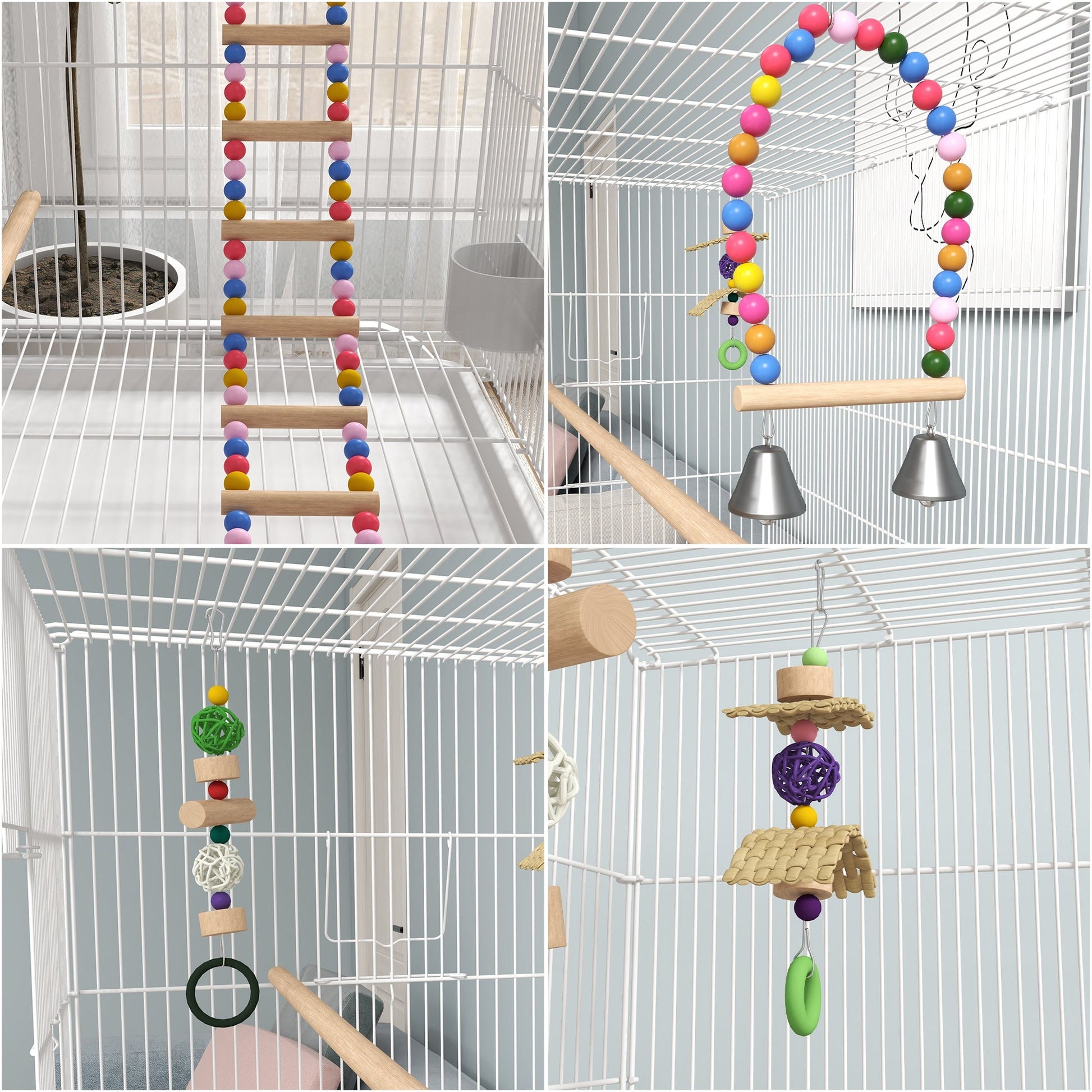 52" Bird Cage for Budgies Cockatiels Canaries Lovebirds Finches with Rolling Stand, Toys, Removable Tray, Storage Shelf, White