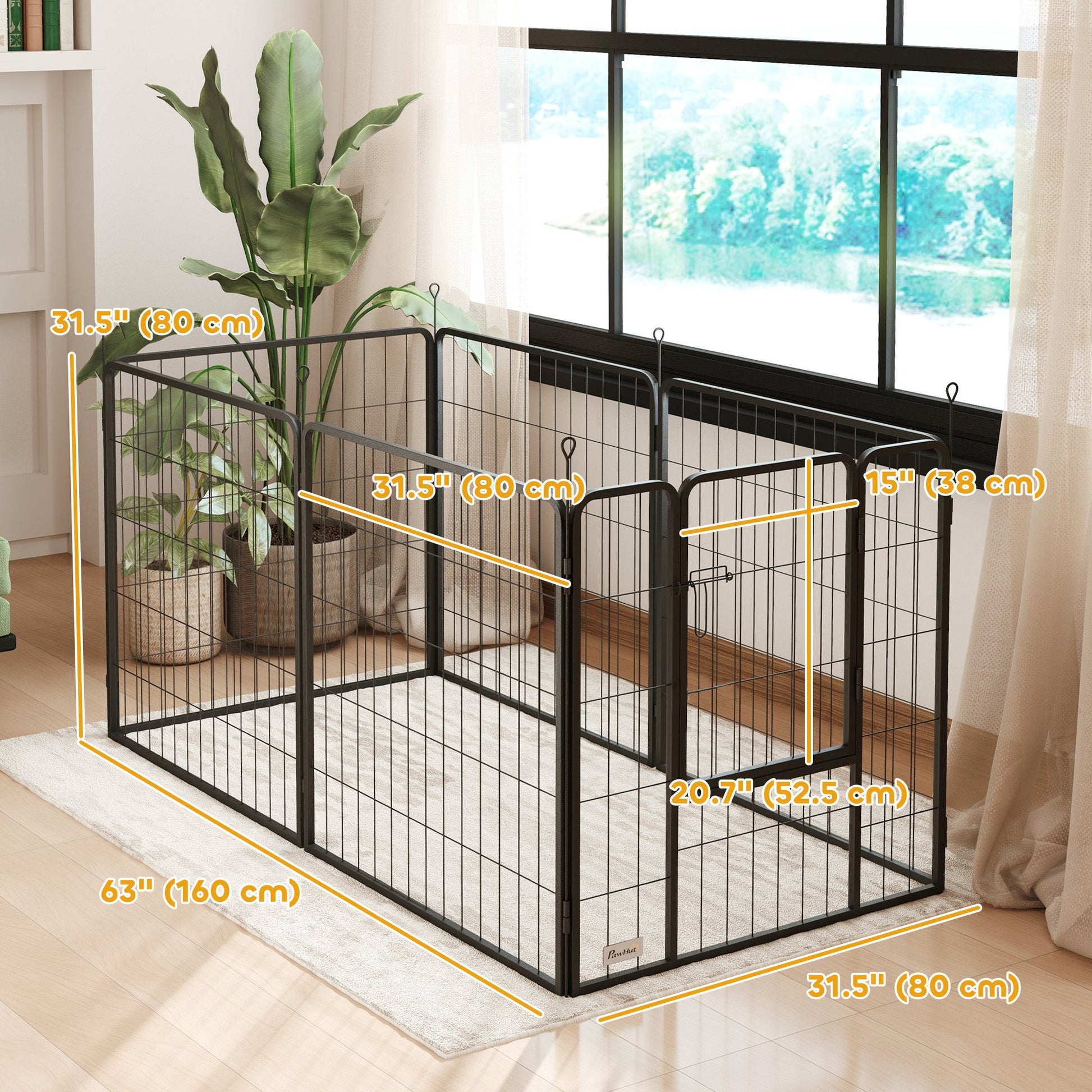 Dog Playpen, Wide 31.5"W Heavy-Duty Metal Puppy Play Pen, Pet Exercise Fences for Outside and Indoor, DIY Design with Door for Medium Dogs, 6 Panels, 31.5"H