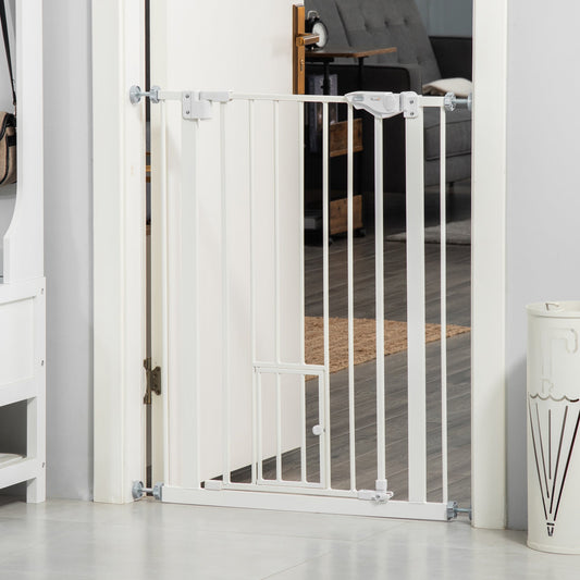 36"H Dog Gate with Cat Door, Pet Gate with Small Door, Easy Open Indoor Dog Gates for Doorways, House, Stair, 29"-31.5" Long, White