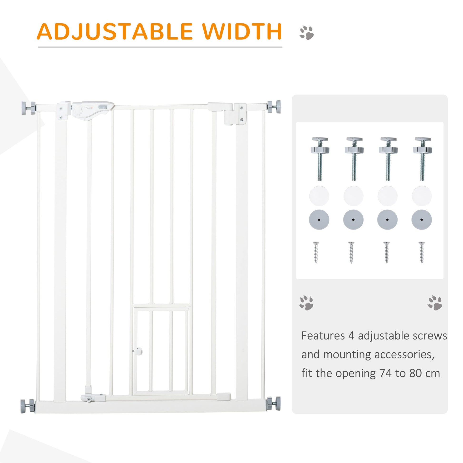 36"H Dog Gate with Cat Door, Pet Gate with Small Door, Easy Open Indoor Dog Gates for Doorways, House, Stair, 29"-31.5" Long, White