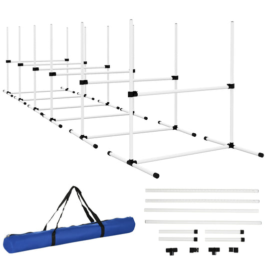 Large Size Dog Agility Training Equipment 6KG Net Wight, 6 PCS Adjustable Height Jump Bars, Obstacle Course Starter Kit for Large Medium Small Dog Puppy, White