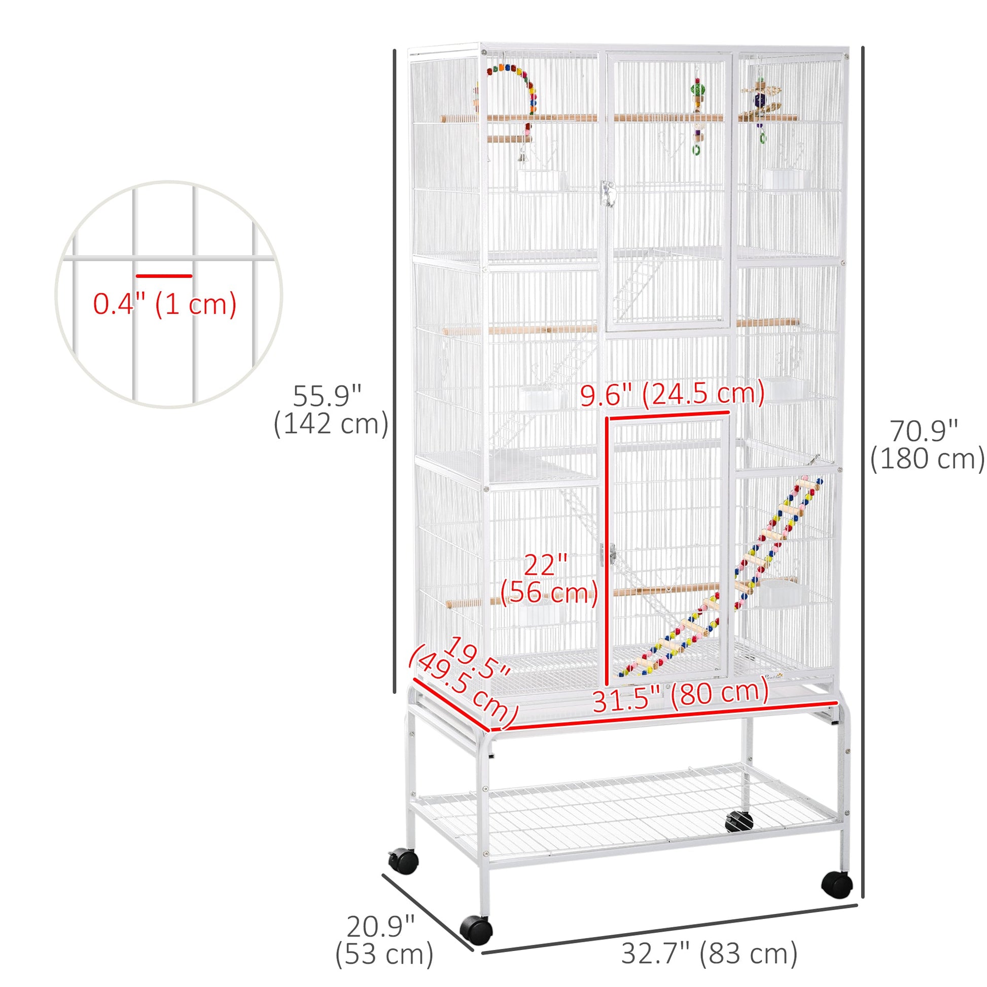 71" Bird Cage, 3 Tier Large Parrot Cage with Wheels, Perches, Ramp, Storage Shelf, Toys for Canaries, Finches, Cockatiels, Parakeets, White