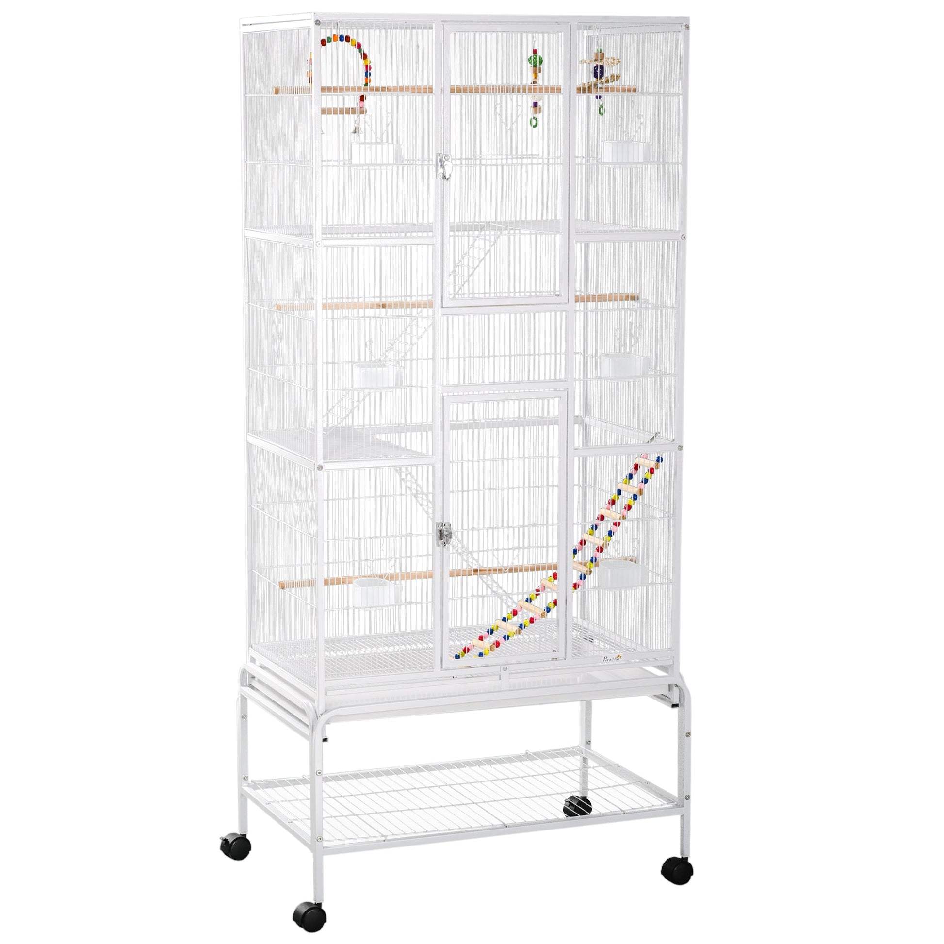 71" Bird Cage, 3 Tier Large Parrot Cage with Wheels, Perches, Ramp, Storage Shelf, Toys for Canaries, Finches, Cockatiels, Parakeets, White