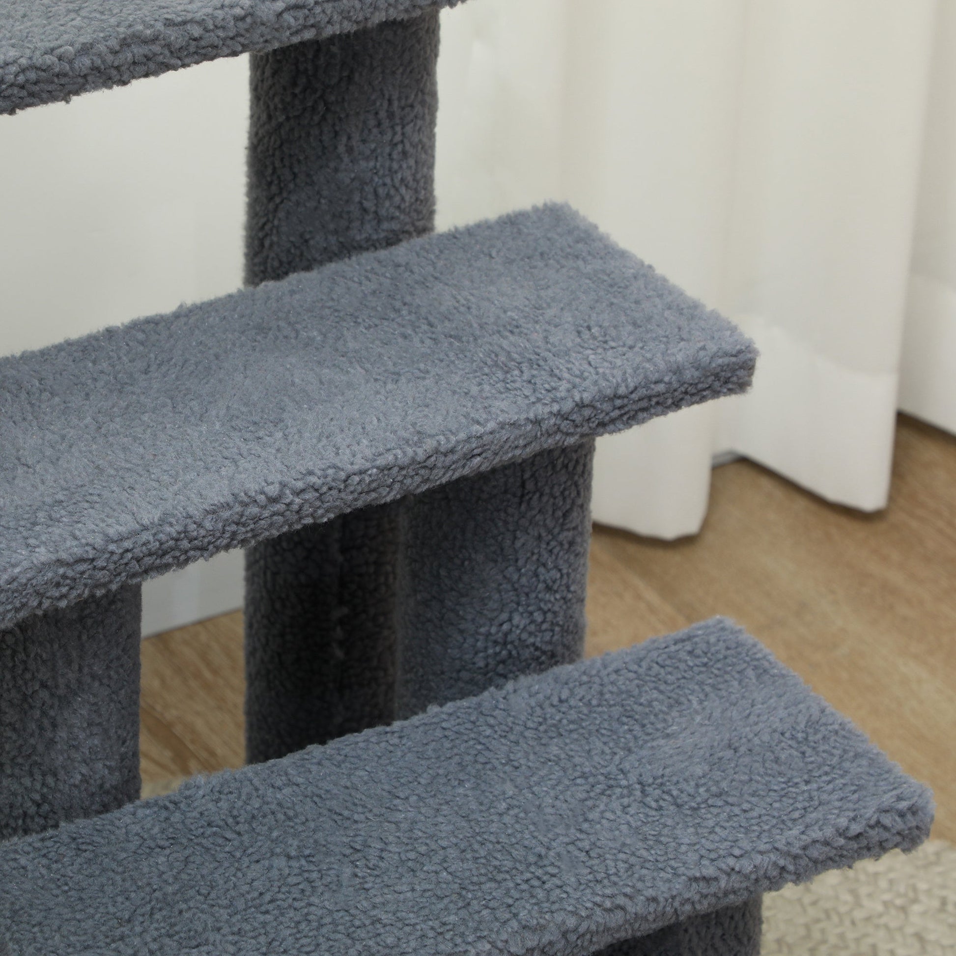 4-Step Multi-Level Carpeted Cat Scratching Post Pet Stairs, Grey