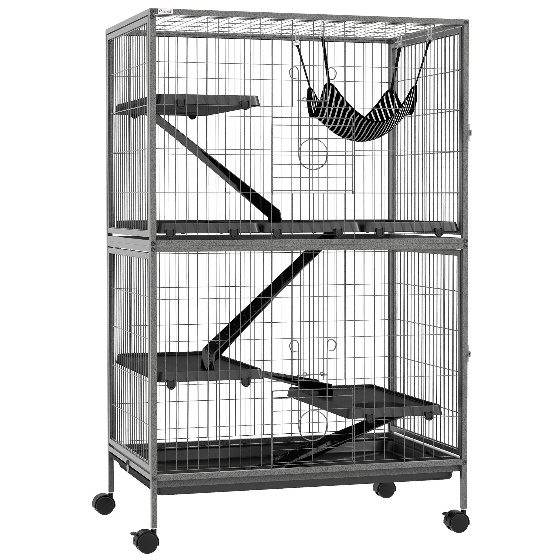 5-Tier Rolling Small Animal Cage, Deluxe Guinea Pig Cage, Ferret Cage for Mink Chinchilla Kitten Rabbit, Small Pet Play House with Hammock Platform, Ramp, Tray, Grey