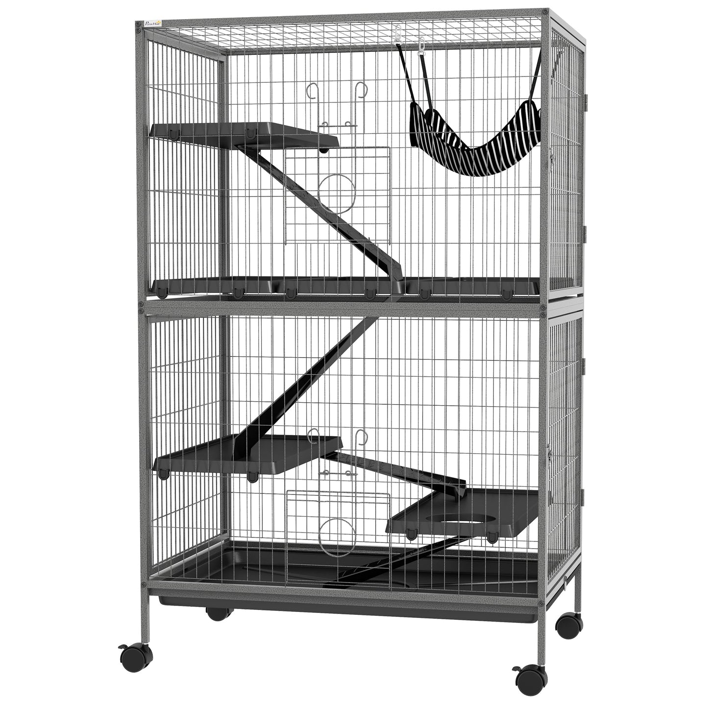 5-Tier Rolling Small Animal Cage, Deluxe Guinea Pig Cage, Ferret Cage for Mink Chinchilla Kitten Rabbit, Small Pet Play House with Hammock Platform, Ramp, Tray, Grey