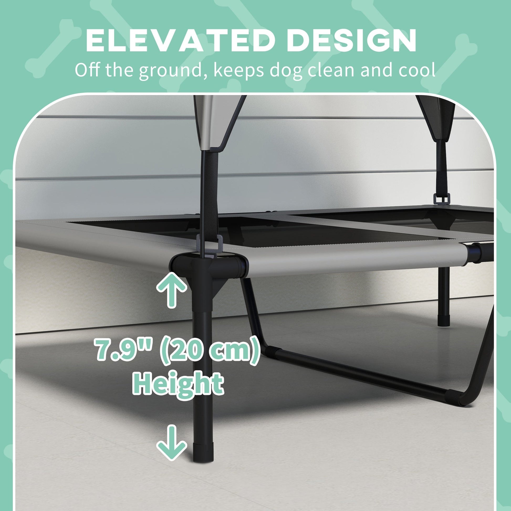 Elevated Dog Bed with Canopy, Cooling Dog Cot Bed for Camping, Portable Raised Pet Cot with Washable Breathable Mesh, for Indoor Outdoor, M & L Dogs, 36" x 30" x 35", Grey