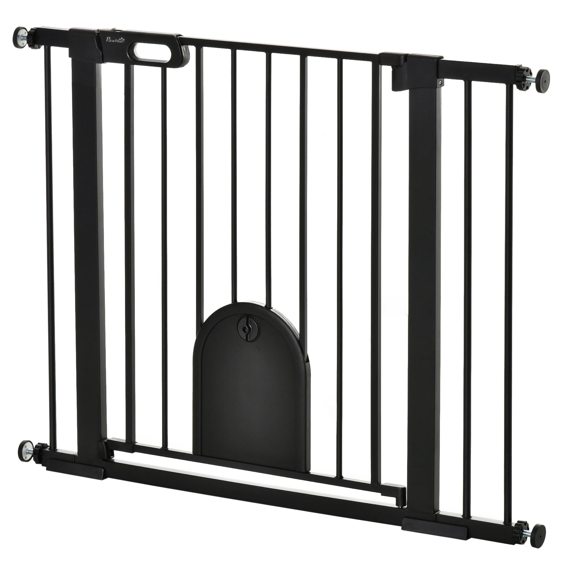30"-41" Extra Wide Pet Gate with Small Door, 30"H Dog Gate with Safety Gate Barrier, Stair Pressure Fit, Auto Close, Double Locking, for Doorways, Hallways, Black