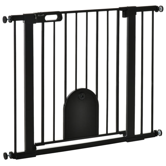 30"-41" Extra Wide Pet Gate with Small Door, 30"H Dog Gate with Safety Gate Barrier, Stair Pressure Fit, Auto Close, Double Locking, for Doorways, Hallways, Black