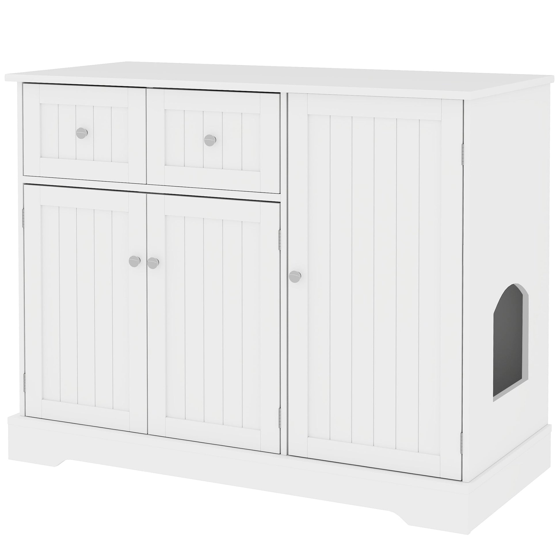 Cat Litter Box Enclosure, Hidden Litter Box Furnitrue Indoor Cat House with Drawer, Storage, Anti-tip Kit, Cat Washroom for Living Room, Bedroom, White